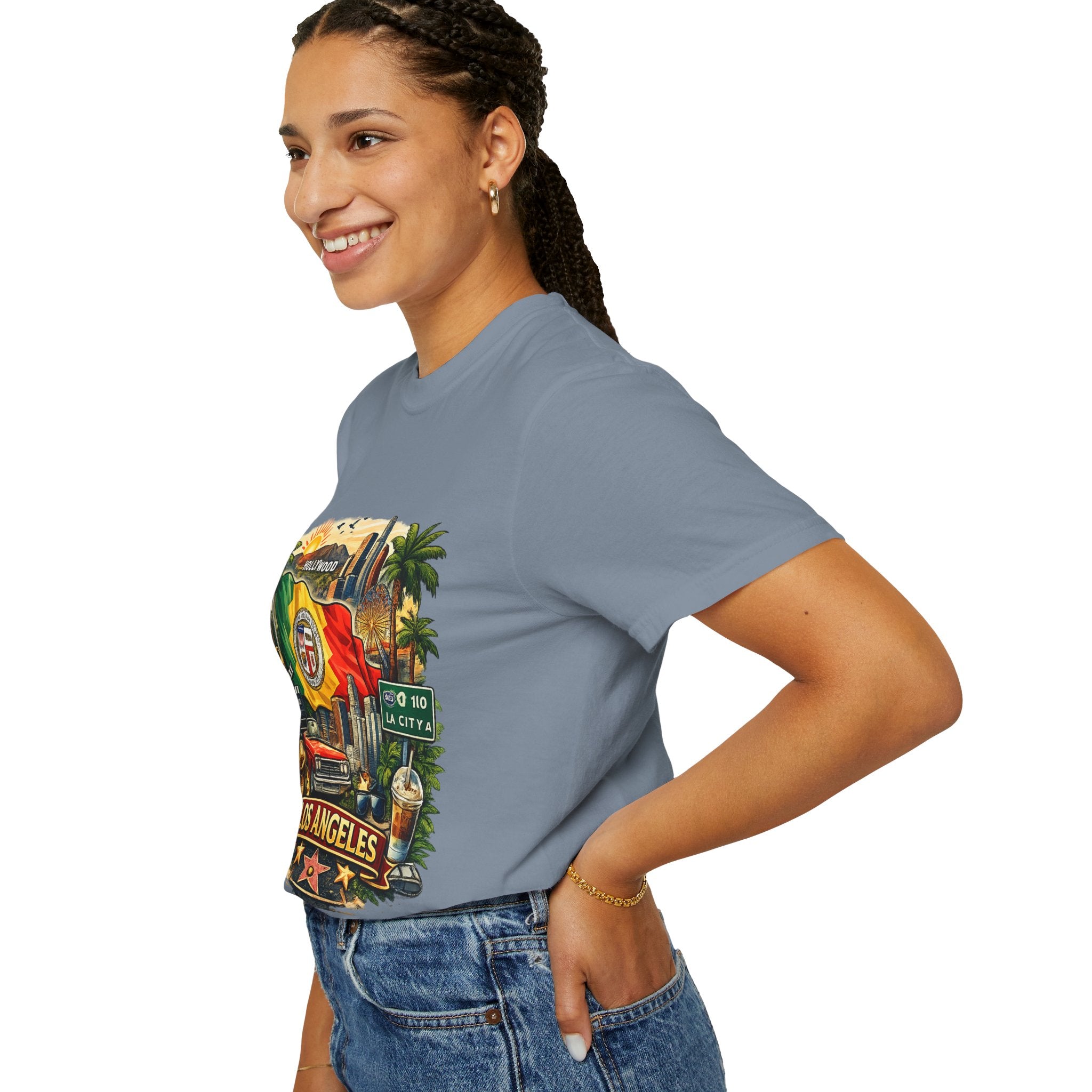 Los Angeles Vintage Graphic T-Shirt — LA Cityscape & Palm Trees Design