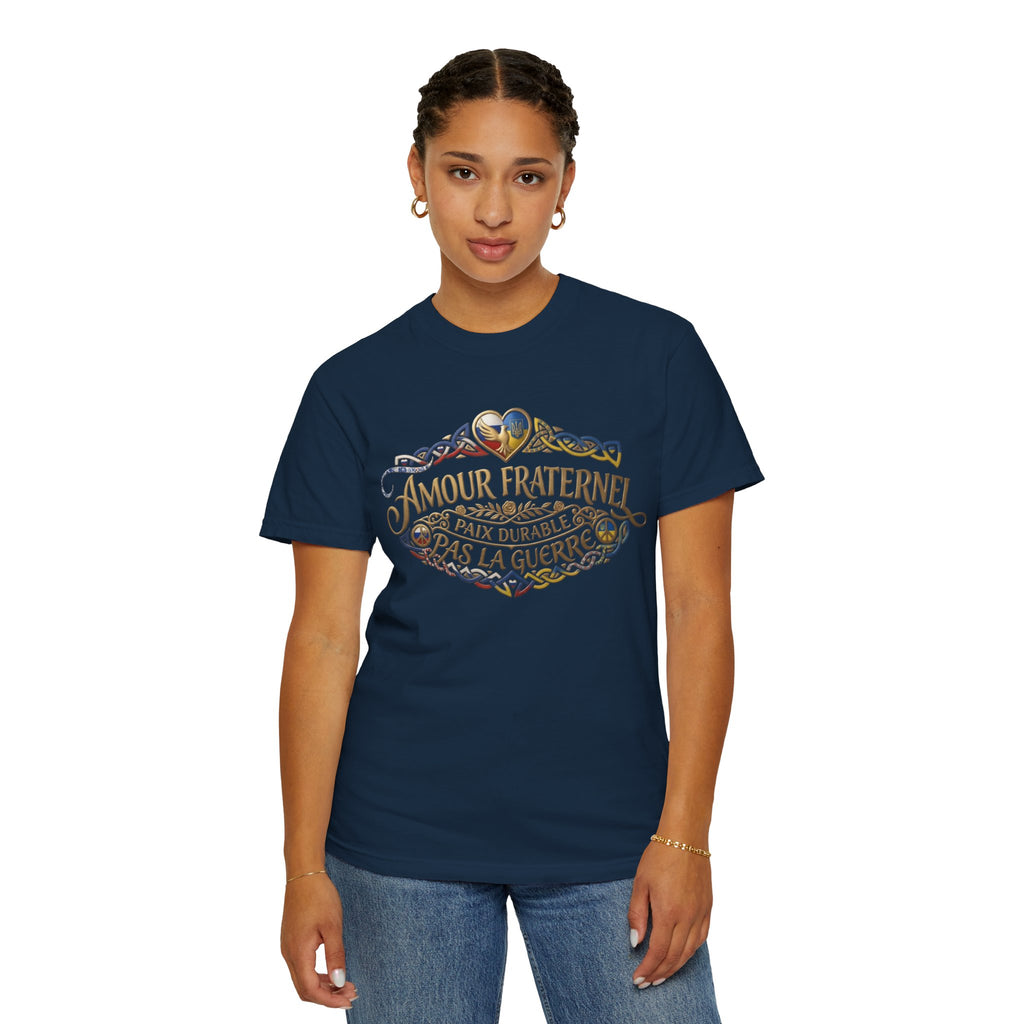 T-Shirt — Amour Fraternel "Paix Durable Pas La Guerre" Vintage Heart Peace Design