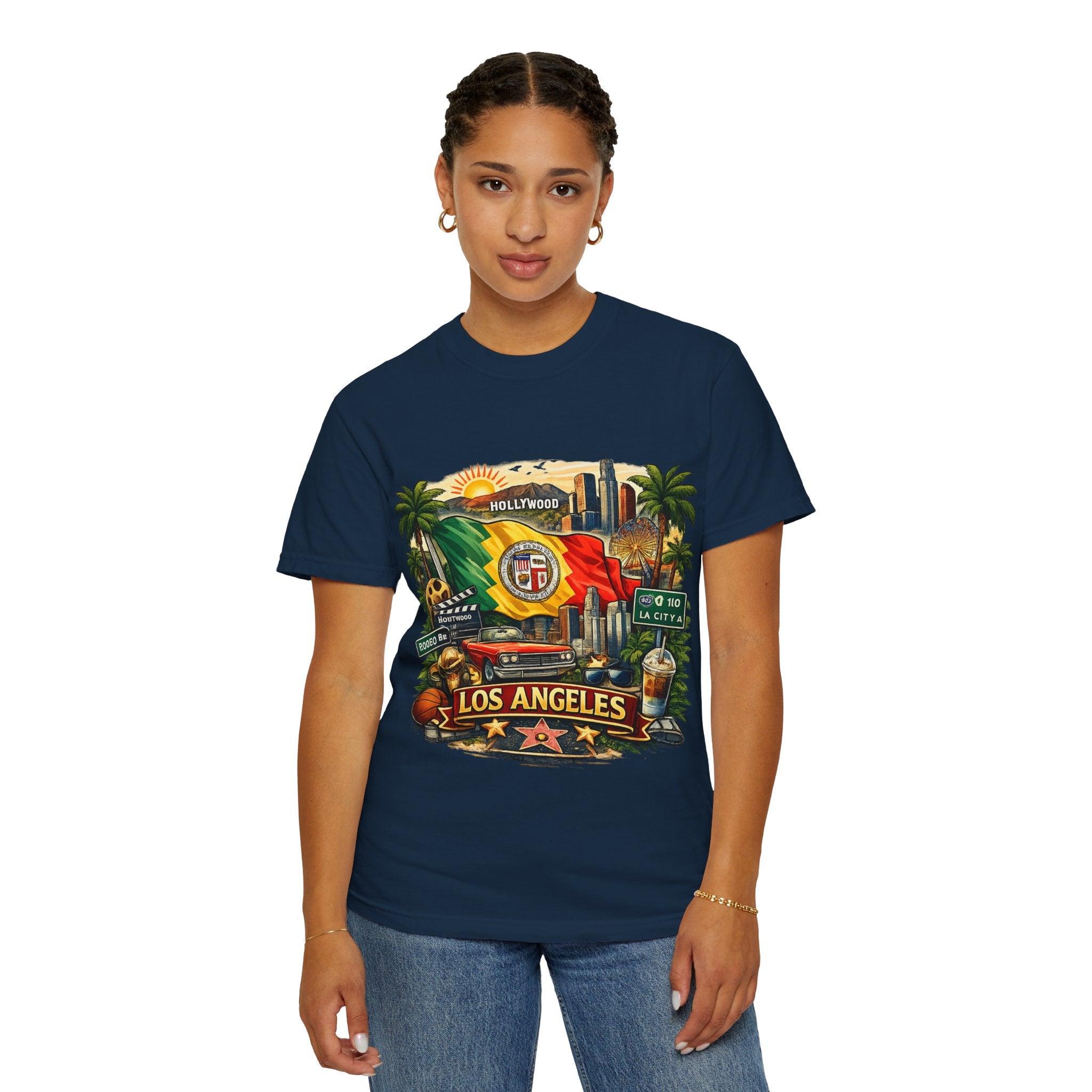Los Angeles Vintage Graphic T-Shirt — LA Cityscape & Palm Trees Design