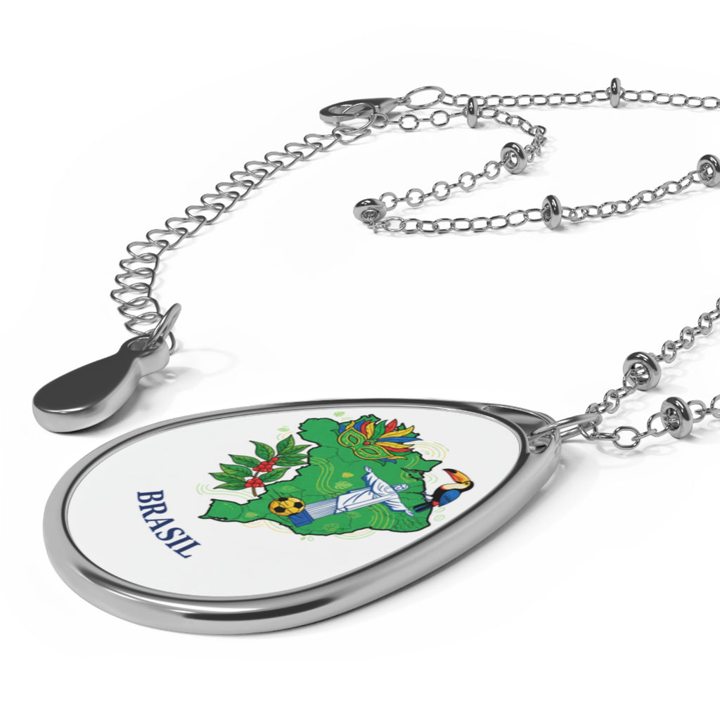 Brasil Map Oval Necklace — Brazil Flag Map Pendant Jewelry