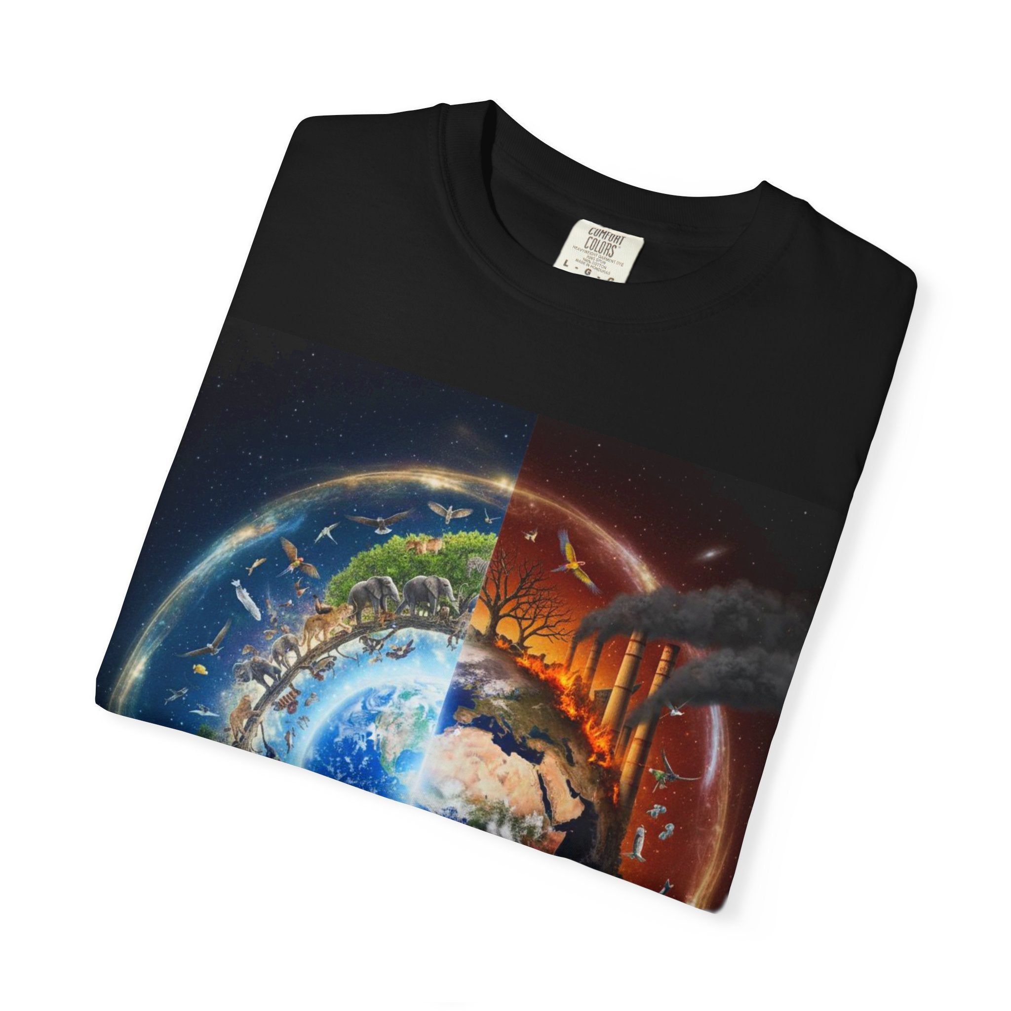 Earth Day Split World T-Shirt — Day & Night Planet Graphic Tee