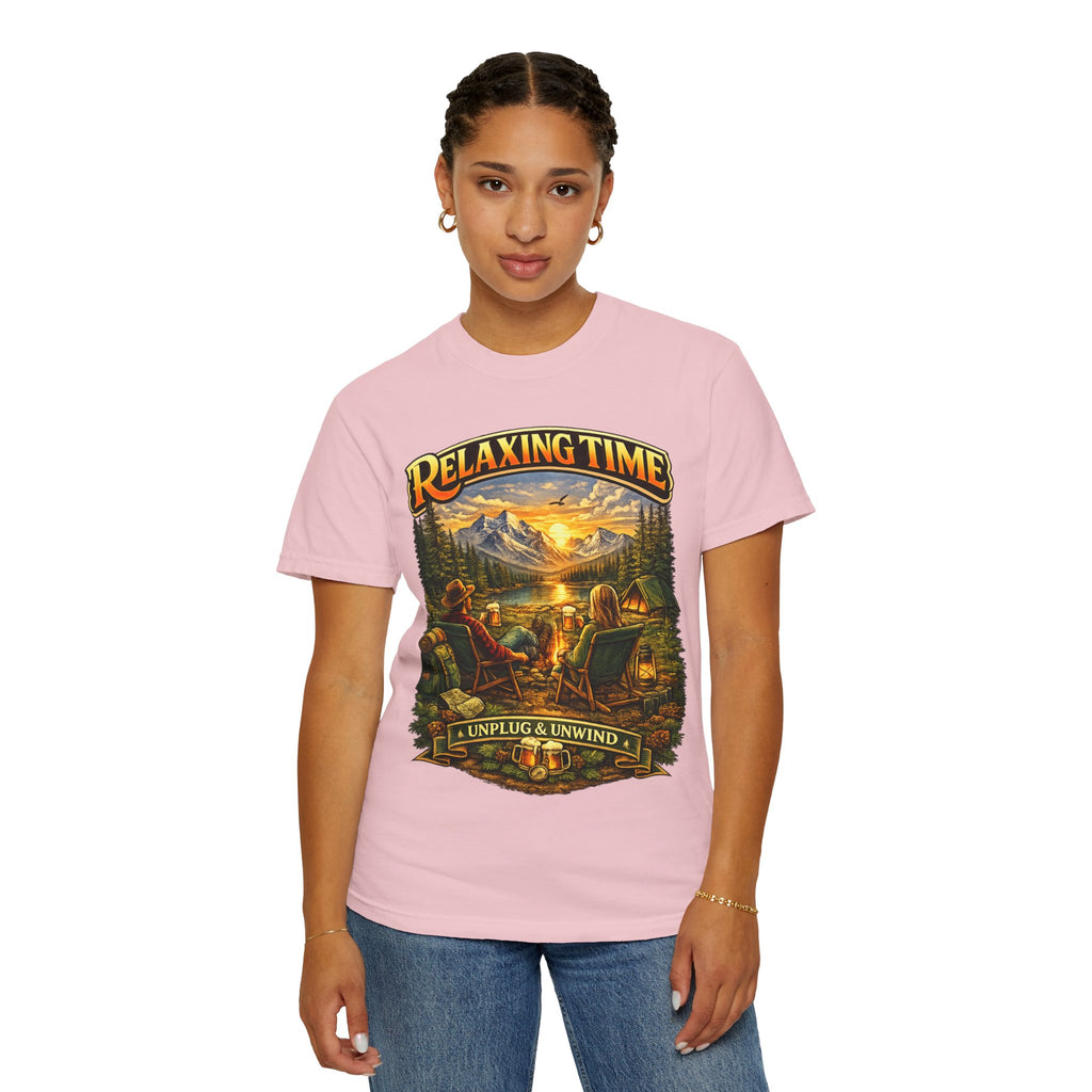 Relaxing Time T-Shirt — "Unplug & Unwind" Camping Graphic Tee