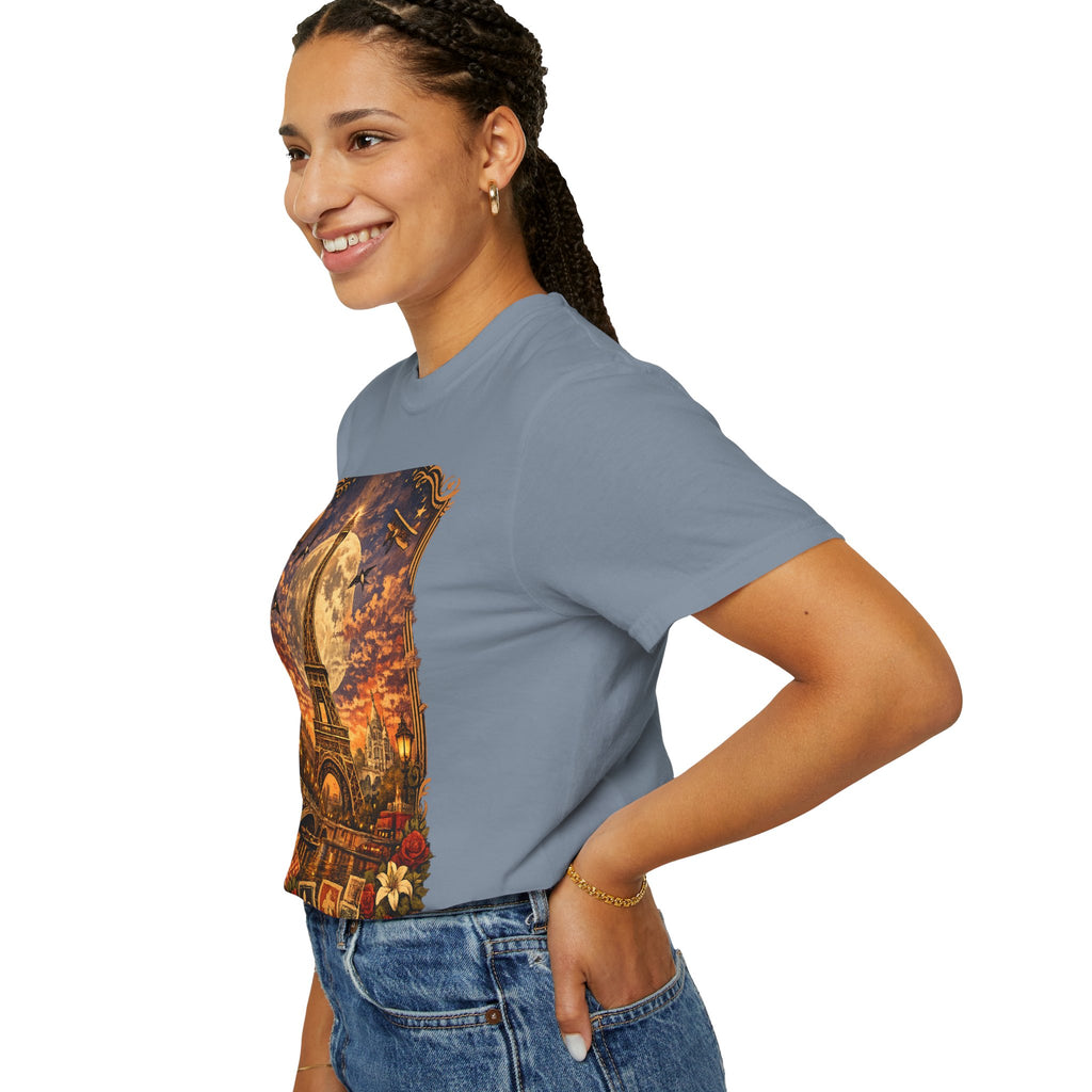Eiffel Tower Paris Vintage Travel T-Shirt — Moonlit Scenic Souvenir Tee