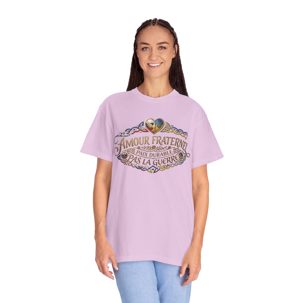 T-Shirt — Amour Fraternel "Paix Durable Pas La Guerre" Vintage Heart Peace Design
