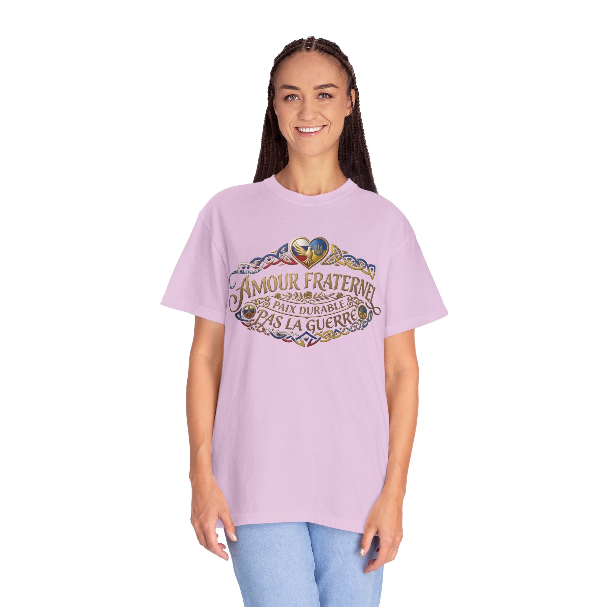 T-Shirt — Amour Fraternel "Paix Durable Pas La Guerre" Vintage Heart Peace Design
