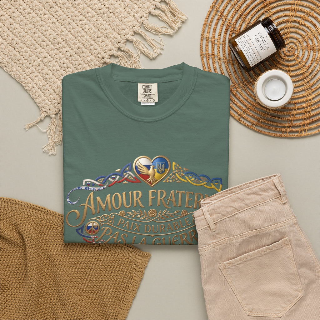 T-Shirt — Amour Fraternel "Paix Durable Pas La Guerre" Vintage Heart Peace Design