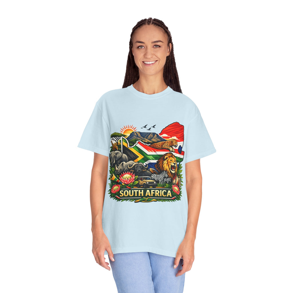 South Africa Wildlife Graphic T-Shirt — Lion, Rhino & Protea Design