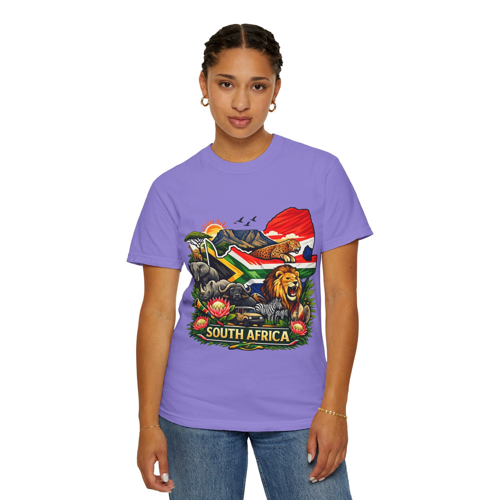 South Africa Wildlife Graphic T-Shirt — Lion, Rhino & Protea Design