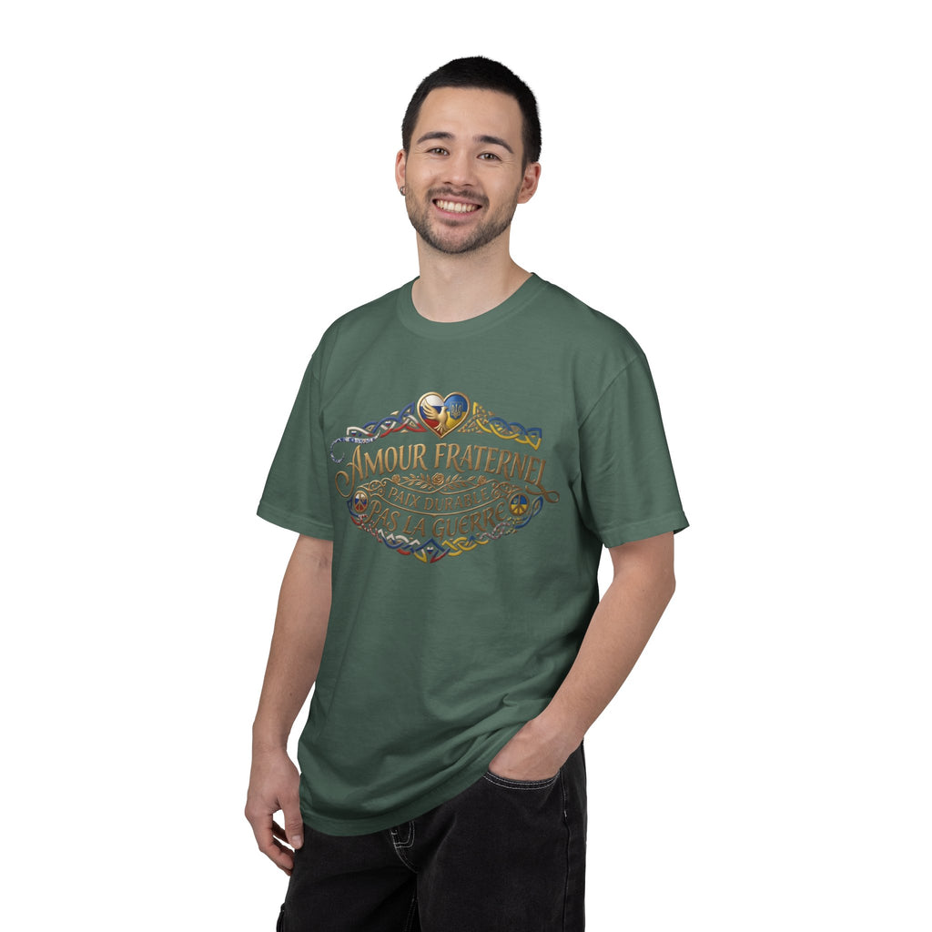 T-Shirt — Amour Fraternel "Paix Durable Pas La Guerre" Vintage Heart Peace Design