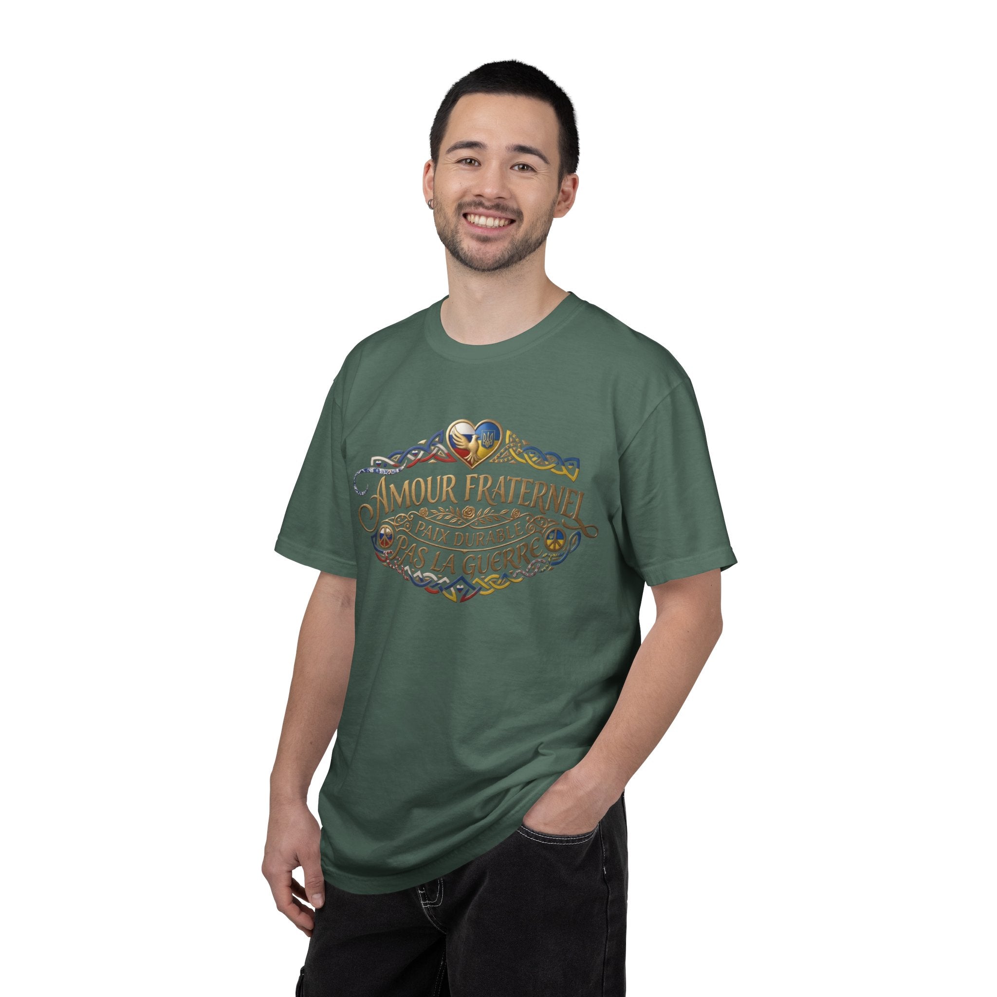 T-Shirt — Amour Fraternel "Paix Durable Pas La Guerre" Vintage Heart Peace Design