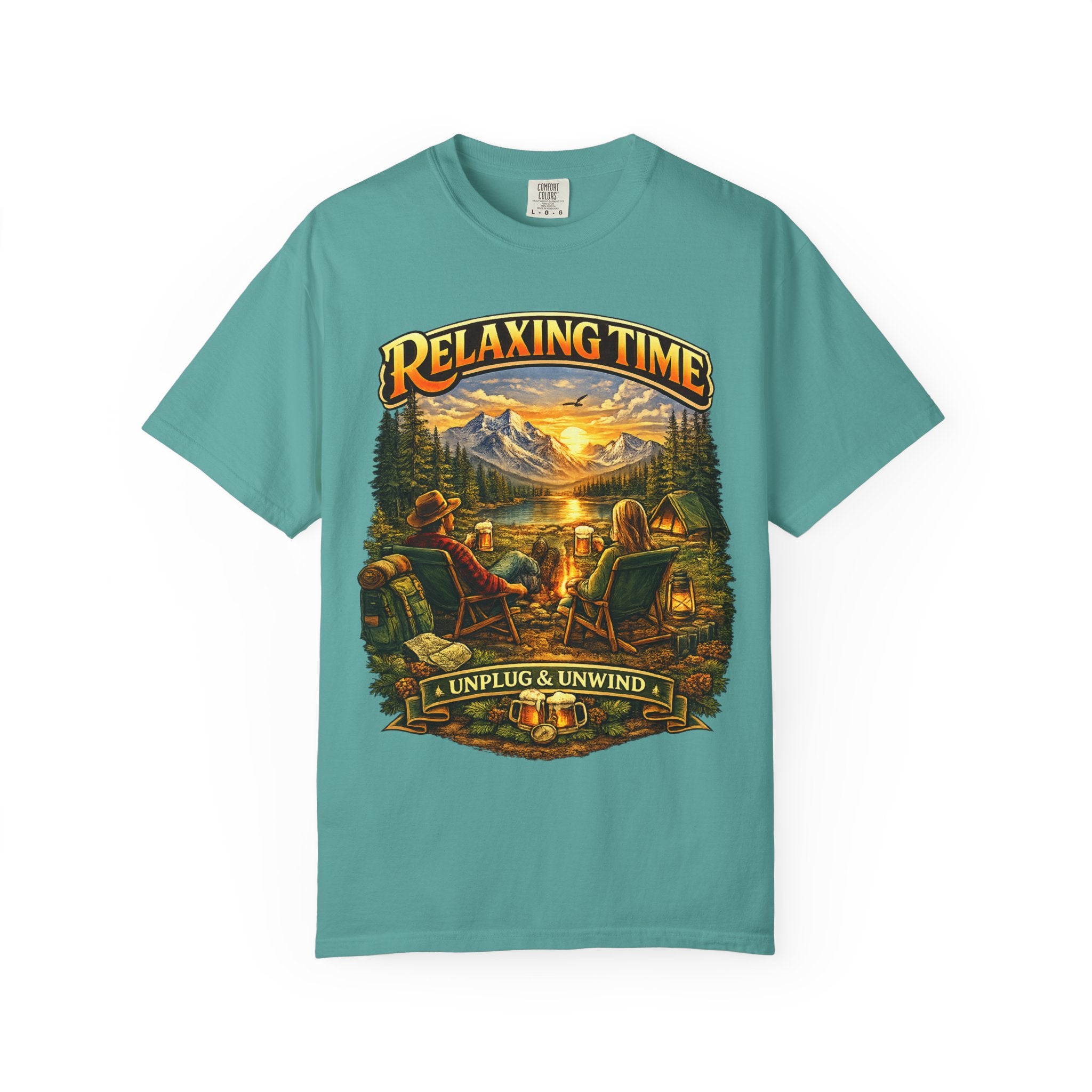 Relaxing Time T-Shirt — "Unplug & Unwind" Camping Graphic Tee