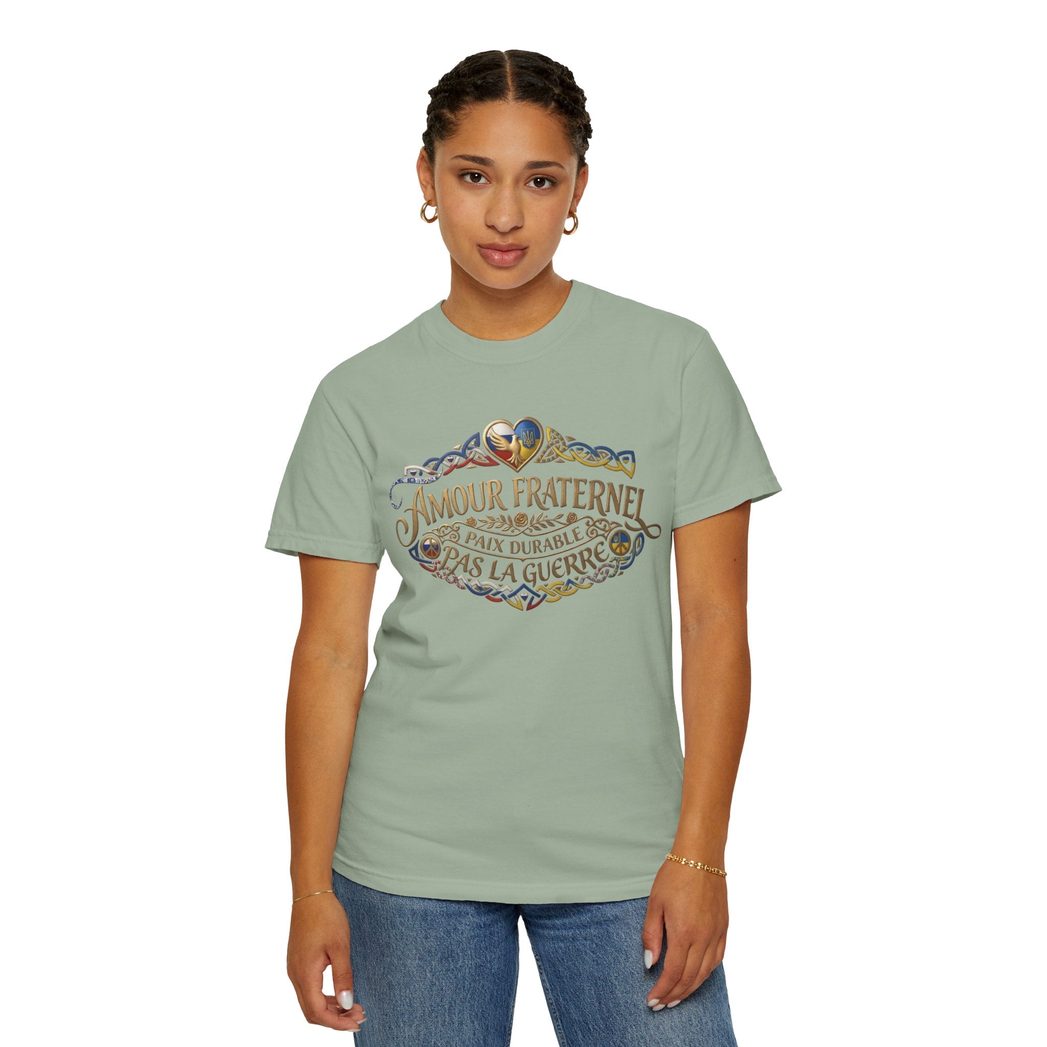 T-Shirt — Amour Fraternel "Paix Durable Pas La Guerre" Vintage Heart Peace Design