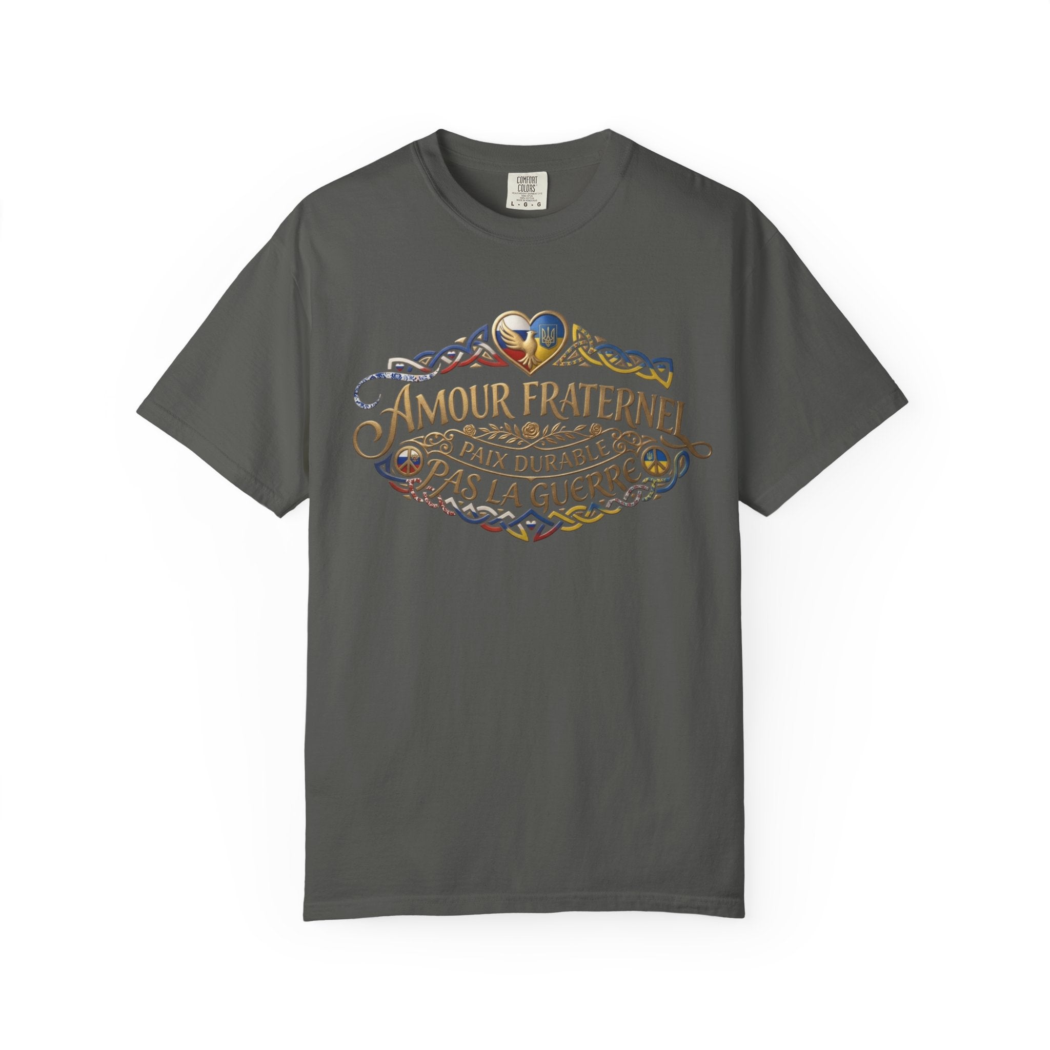 T-Shirt — Amour Fraternel "Paix Durable Pas La Guerre" Vintage Heart Peace Design
