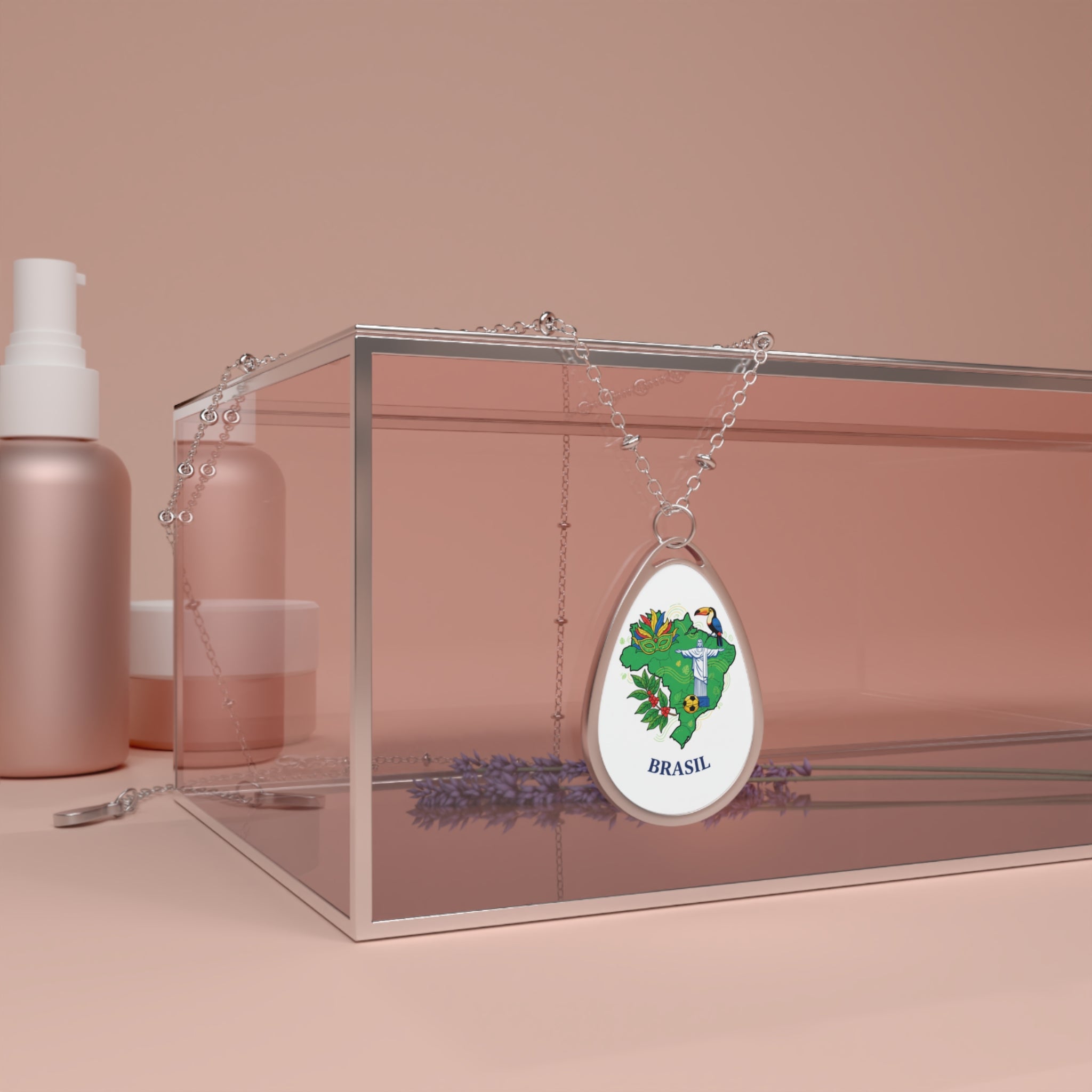 Brasil Map Oval Necklace — Brazil Flag Map Pendant Jewelry