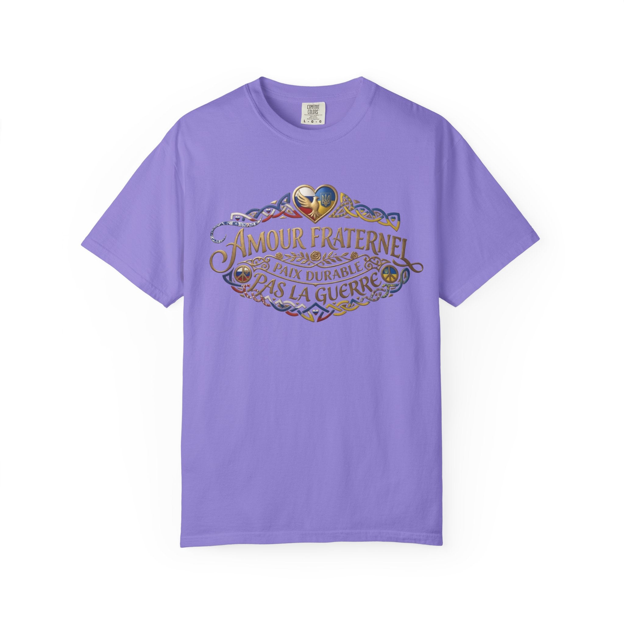 T-Shirt — Amour Fraternel "Paix Durable Pas La Guerre" Vintage Heart Peace Design