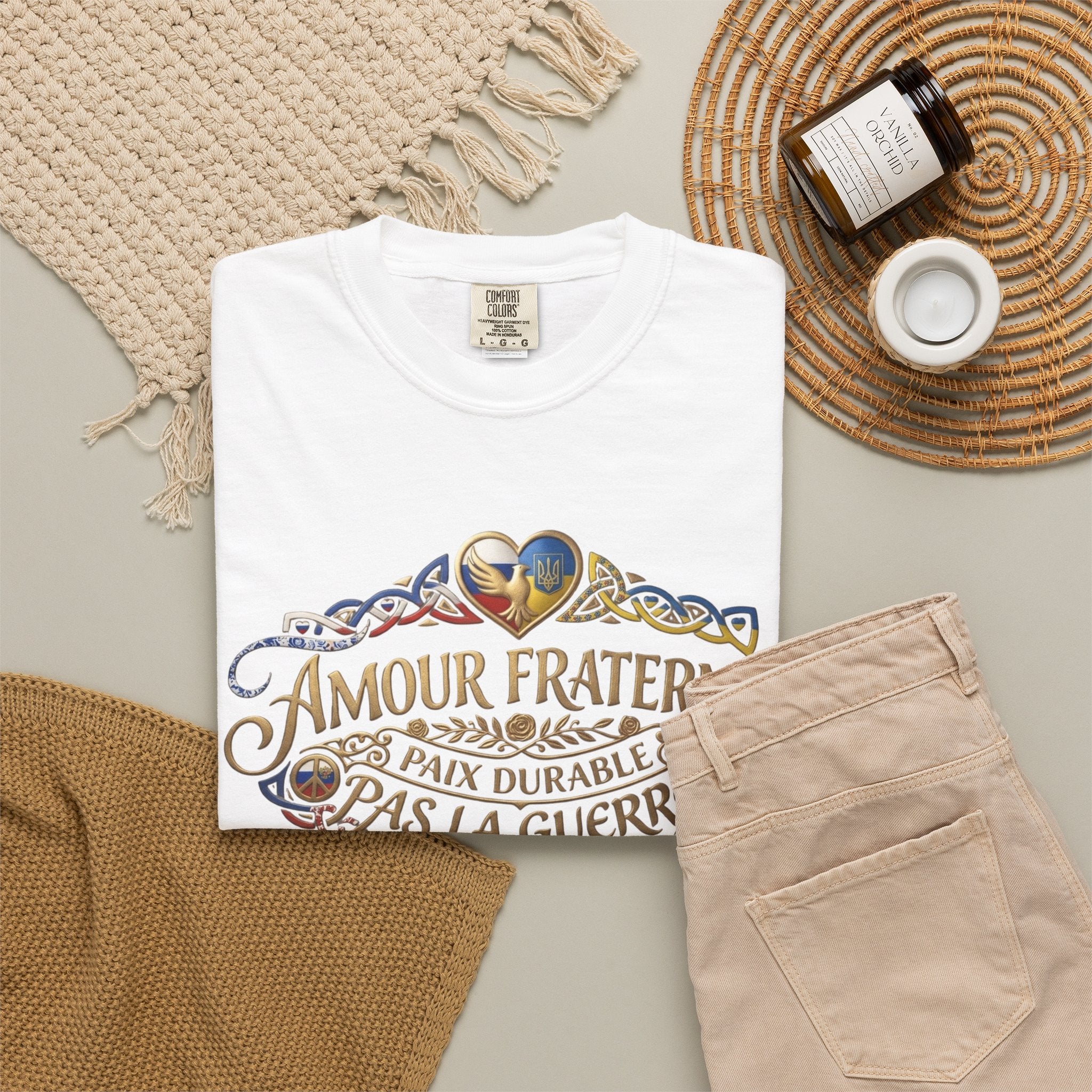 T-Shirt — Amour Fraternel "Paix Durable Pas La Guerre" Vintage Heart Peace Design