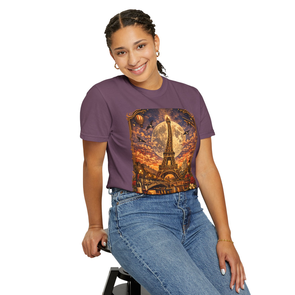 Eiffel Tower Paris Vintage Travel T-Shirt — Moonlit Scenic Souvenir Tee