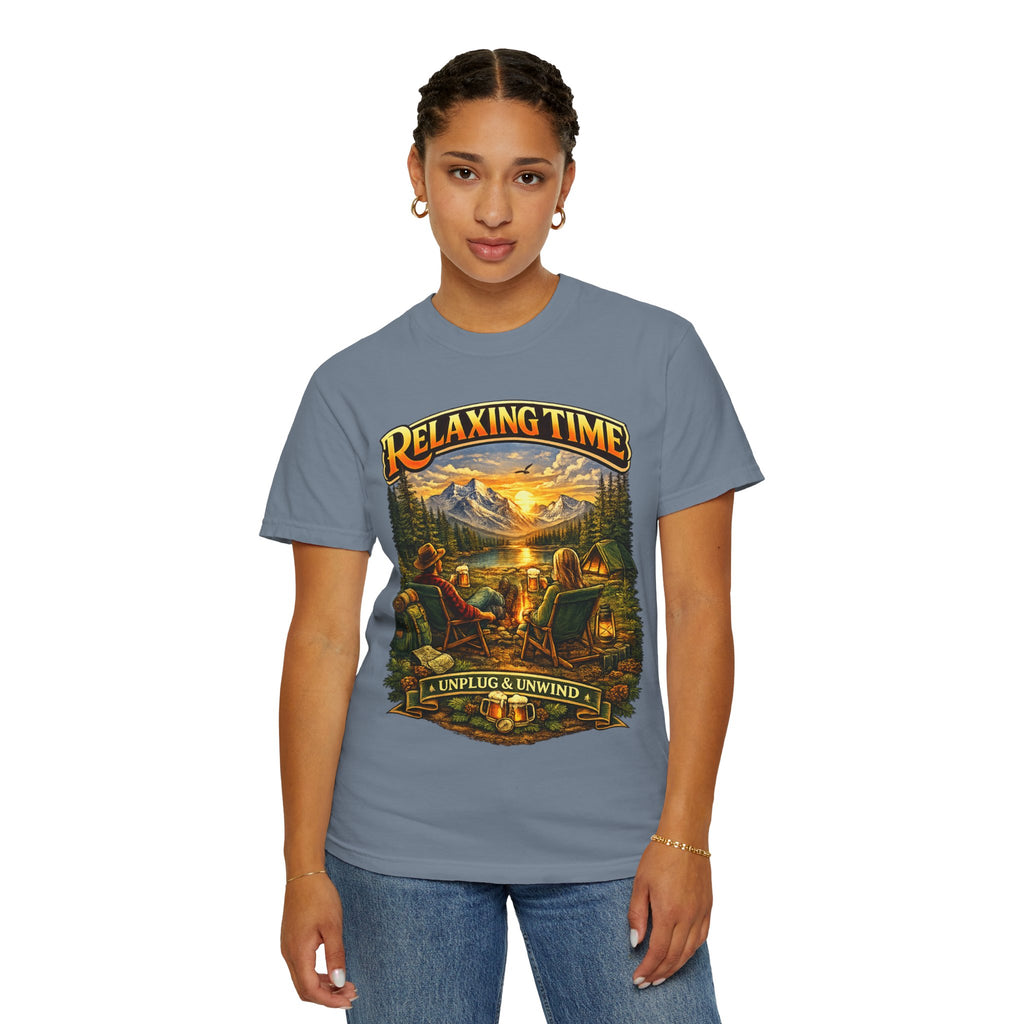 Relaxing Time T-Shirt — "Unplug & Unwind" Camping Graphic Tee