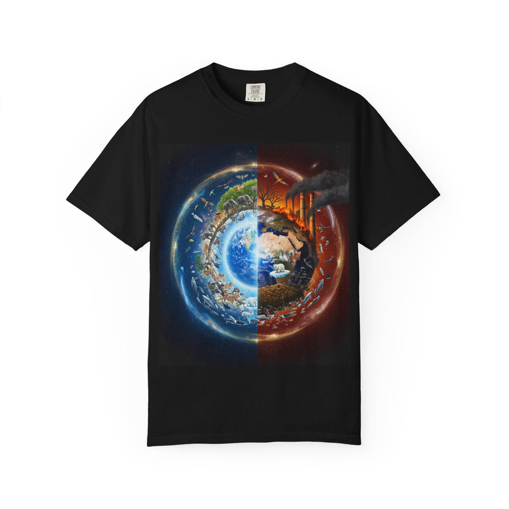 Earth Day Split World T-Shirt — Day & Night Planet Graphic Tee