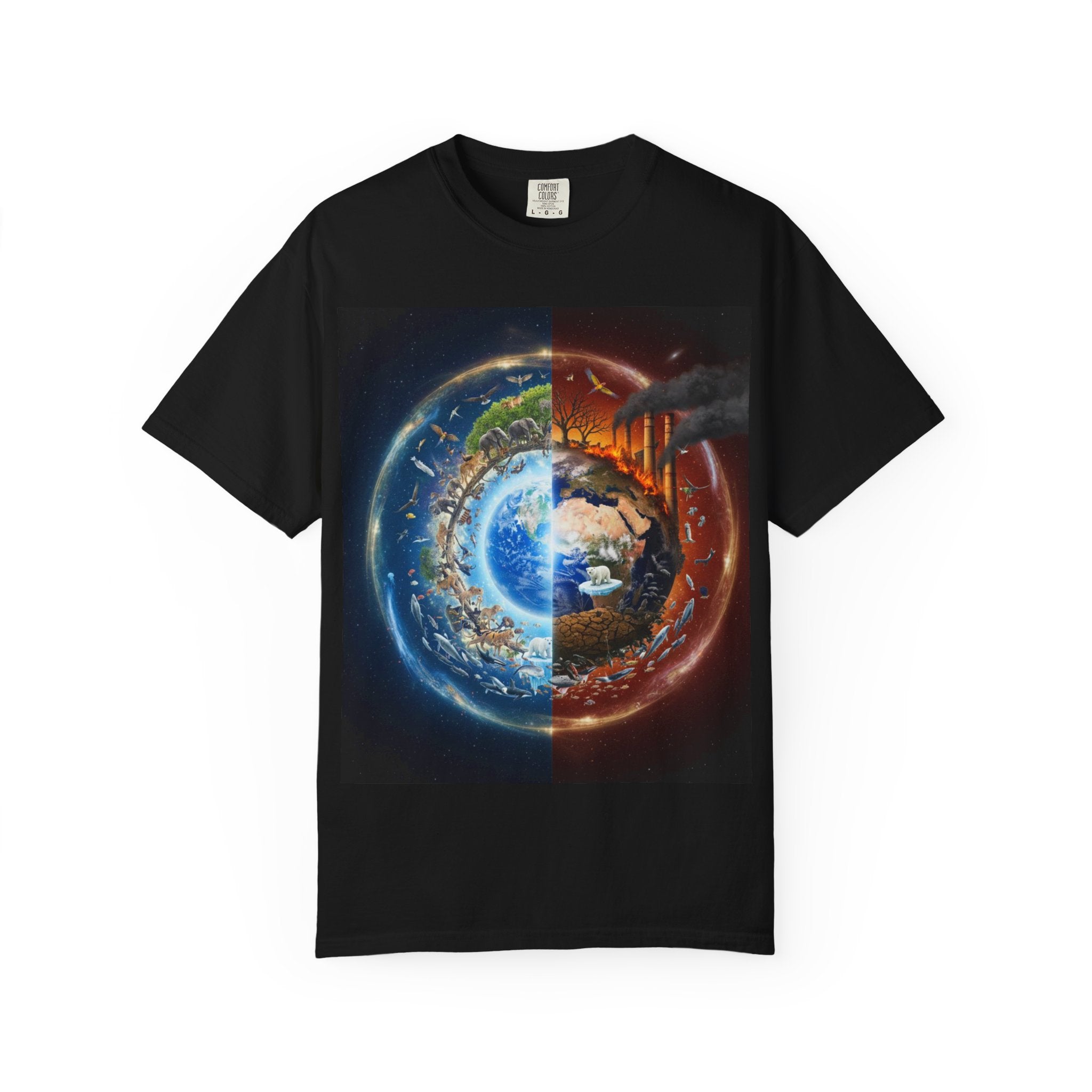 Earth Day Split World T-Shirt — Day & Night Planet Graphic Tee