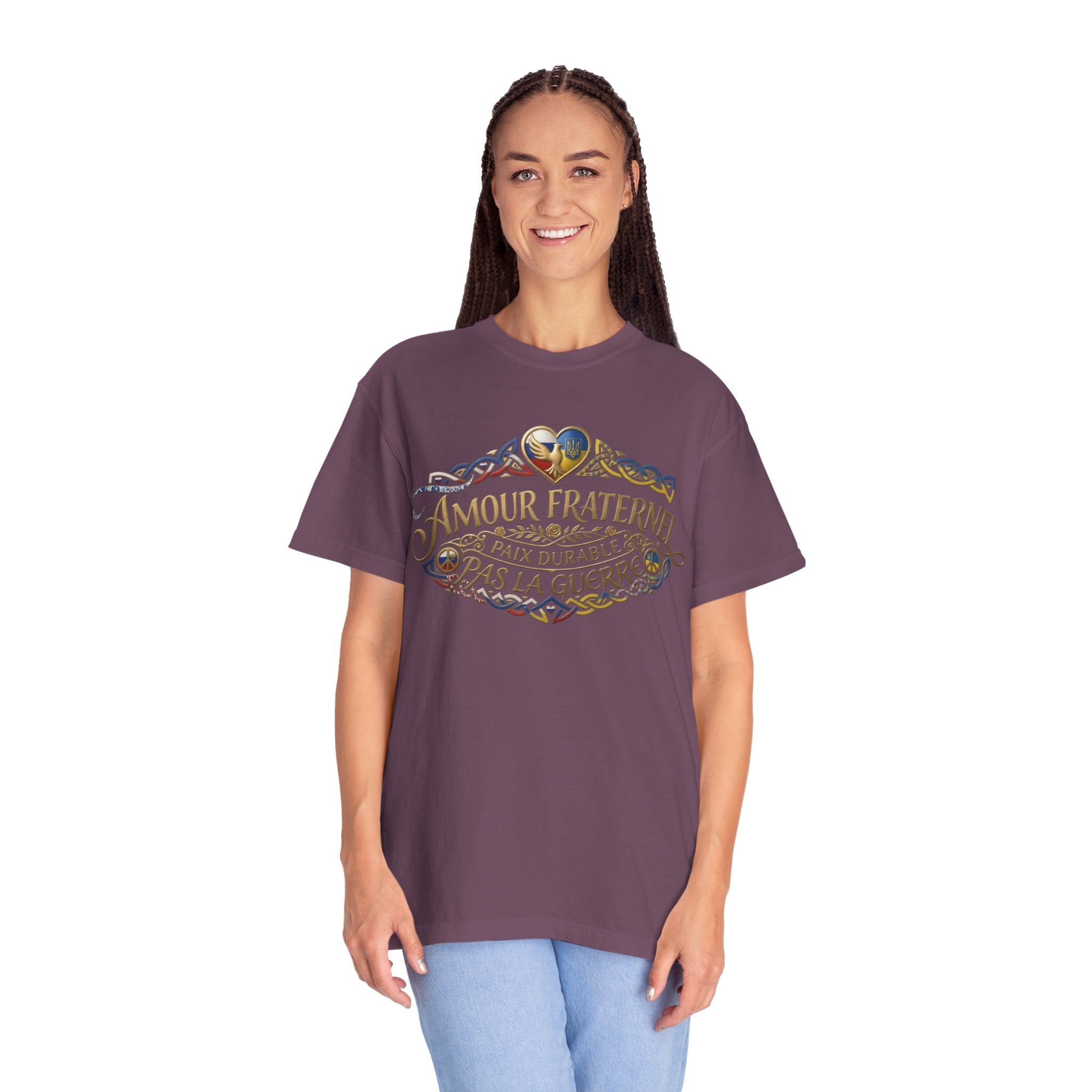 T-Shirt — Amour Fraternel "Paix Durable Pas La Guerre" Vintage Heart Peace Design