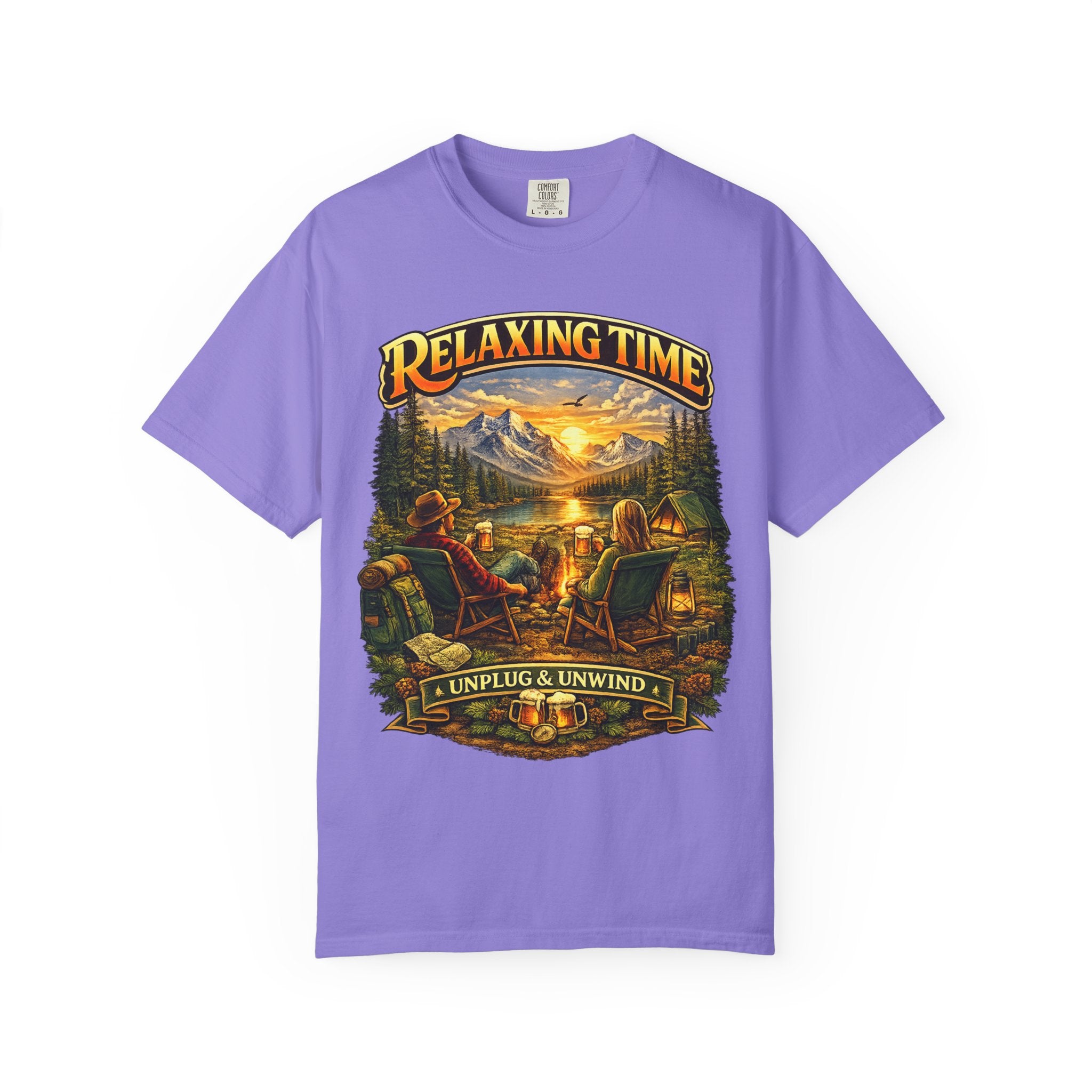 Relaxing Time T-Shirt — "Unplug & Unwind" Camping Graphic Tee