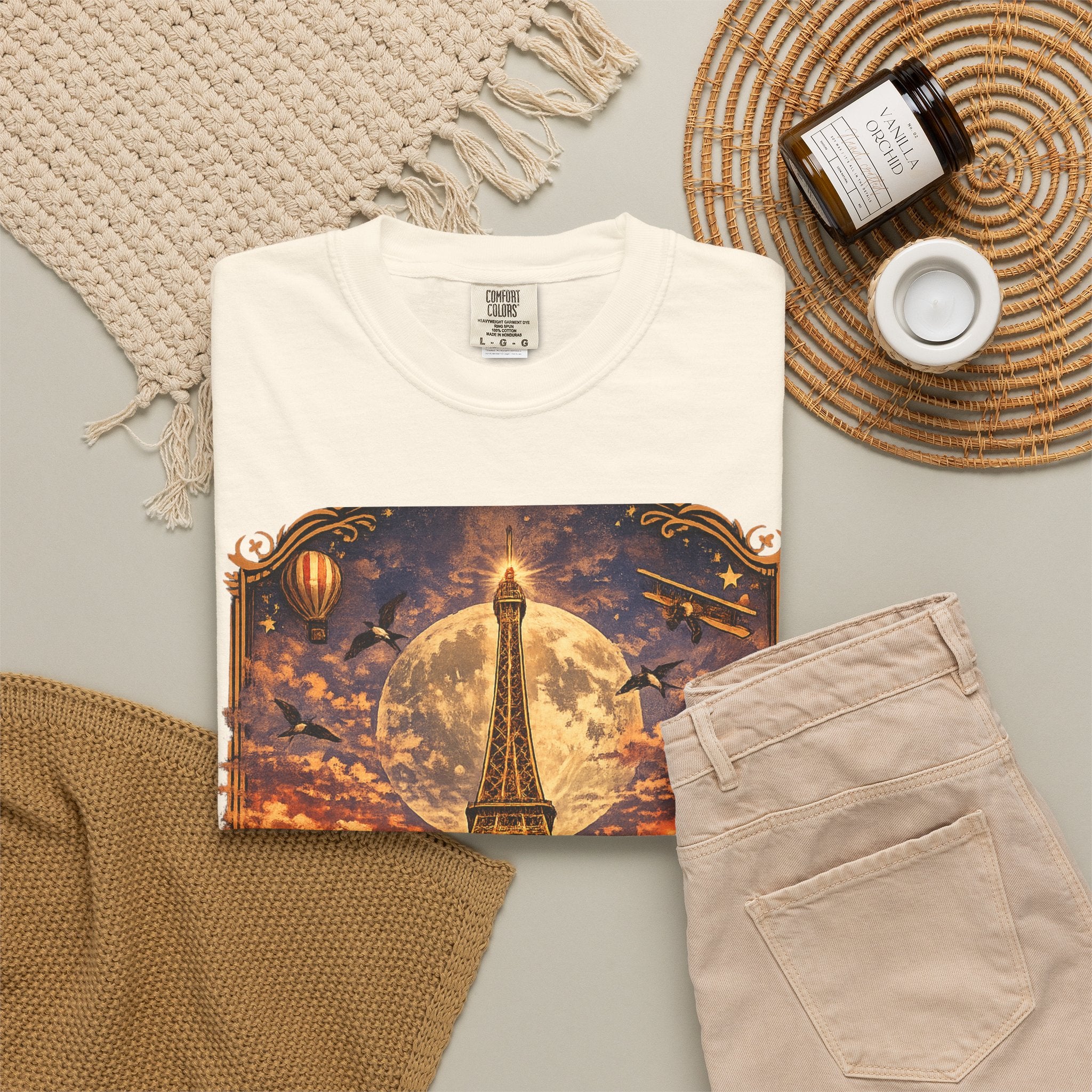 Eiffel Tower Paris Vintage Travel T-Shirt — Moonlit Scenic Souvenir Tee