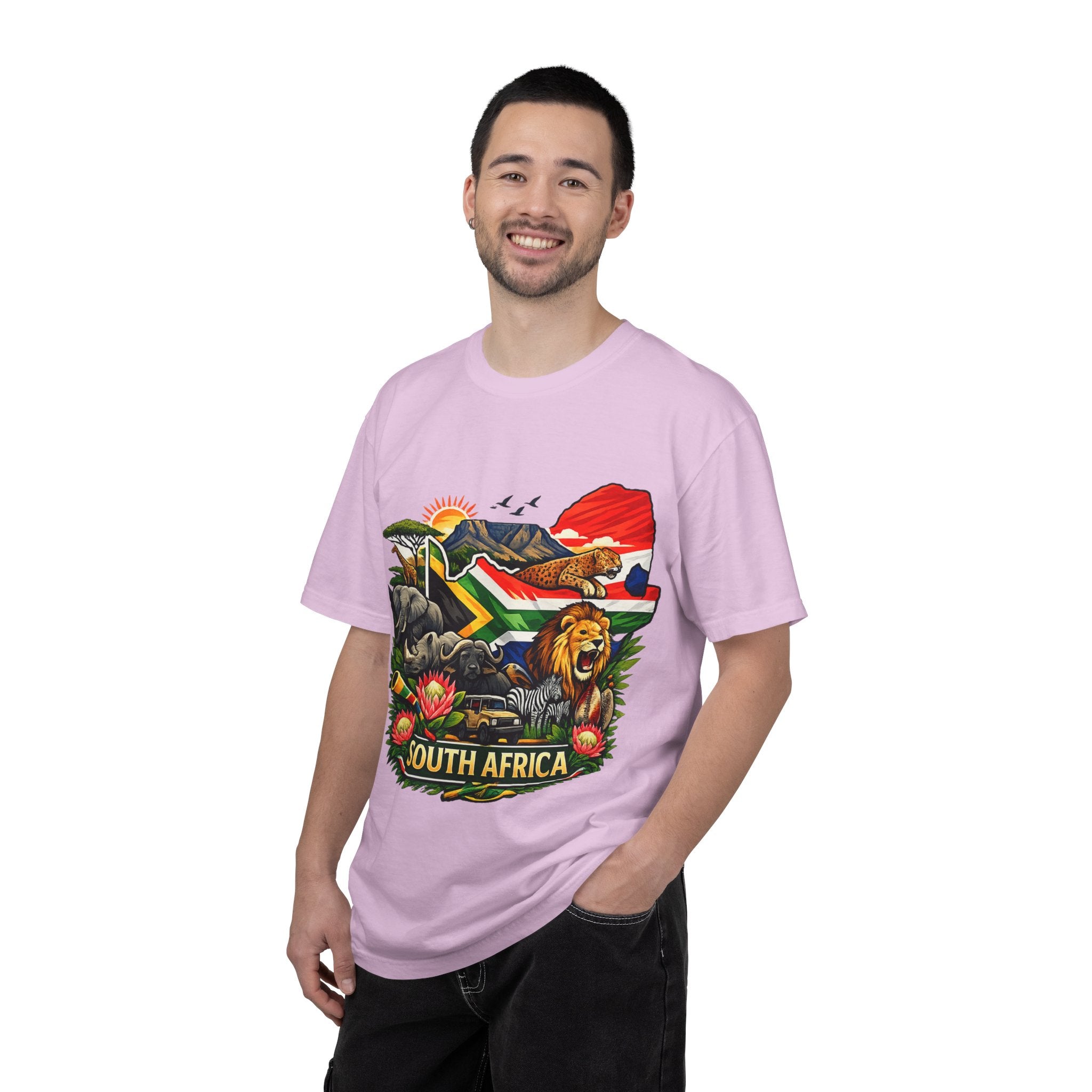 South Africa Wildlife Graphic T-Shirt — Lion, Rhino & Protea Design