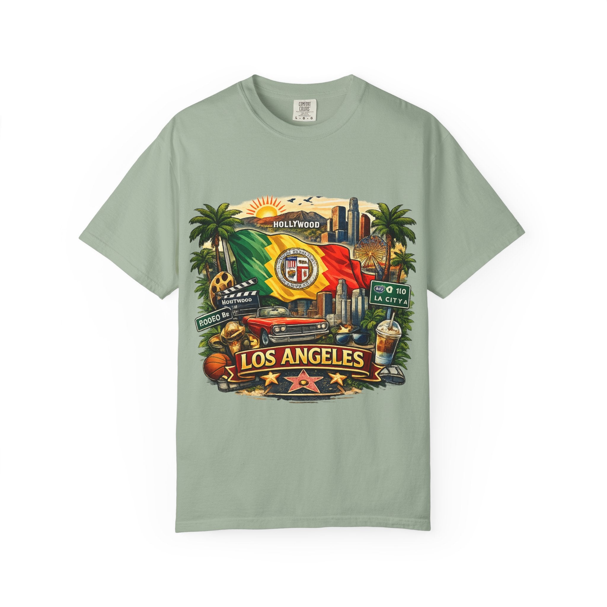 Los Angeles Vintage Graphic T-Shirt — LA Cityscape & Palm Trees Design