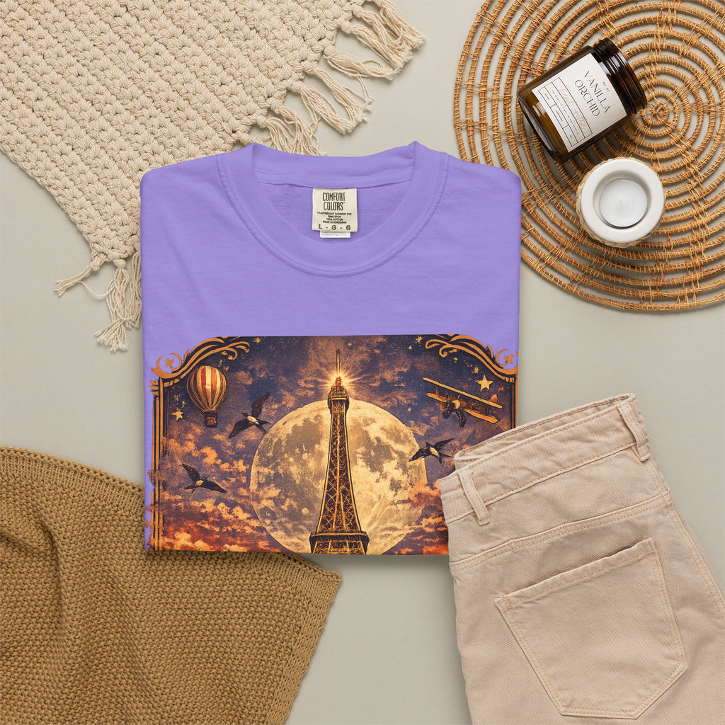 Eiffel Tower Paris Vintage Travel T-Shirt — Moonlit Scenic Souvenir Tee