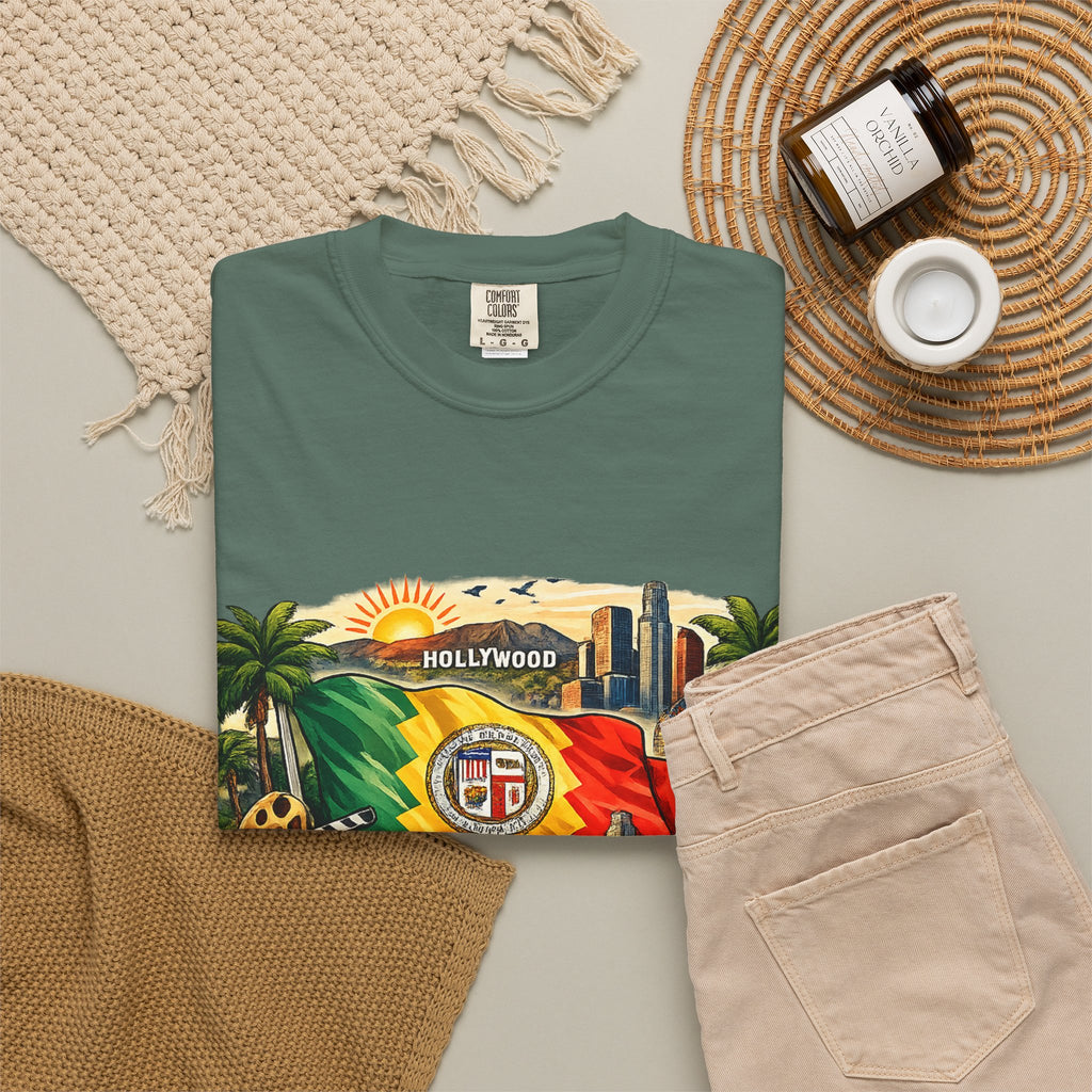 Los Angeles Vintage Graphic T-Shirt — LA Cityscape & Palm Trees Design