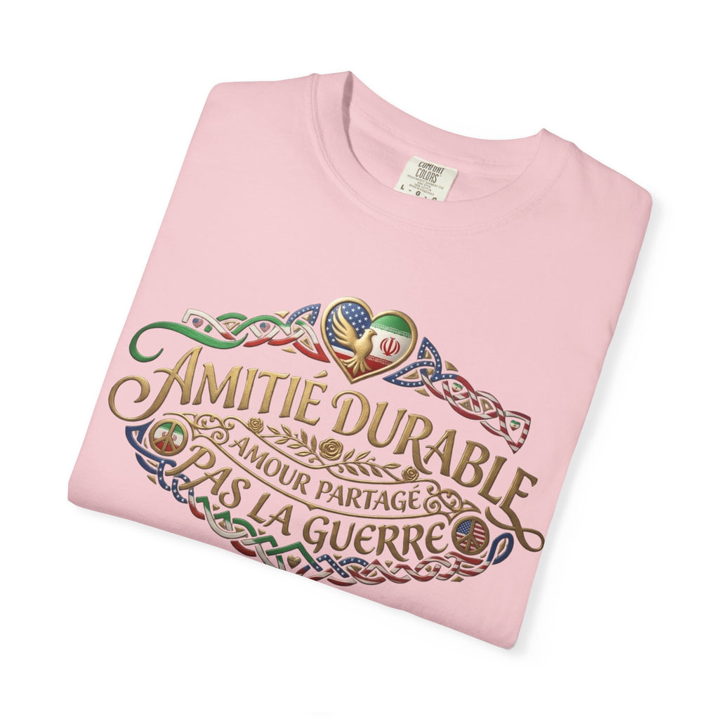 T-Shirt — "Amitié Durable, Amour Partagé, Pas la Guerre" Vintage Peace Heart Design