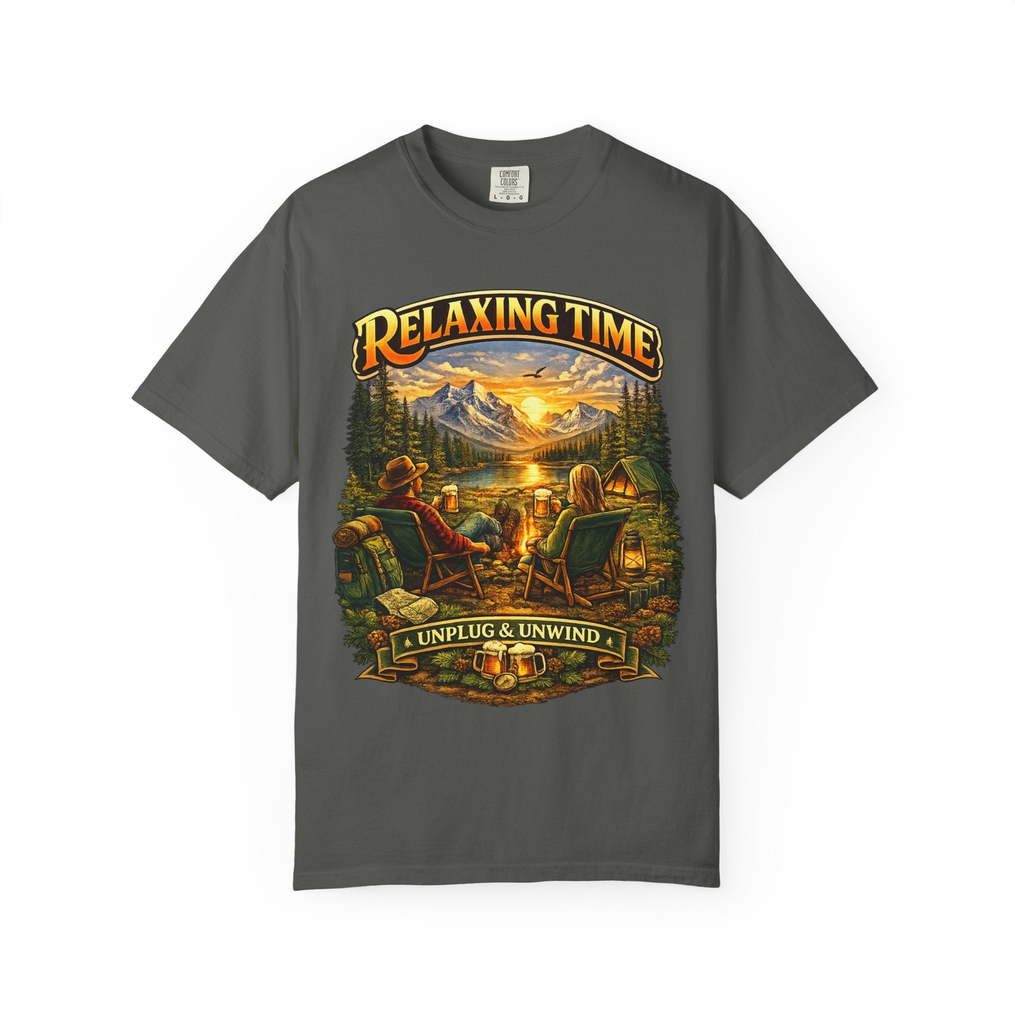Relaxing Time T-Shirt — "Unplug & Unwind" Camping Graphic Tee