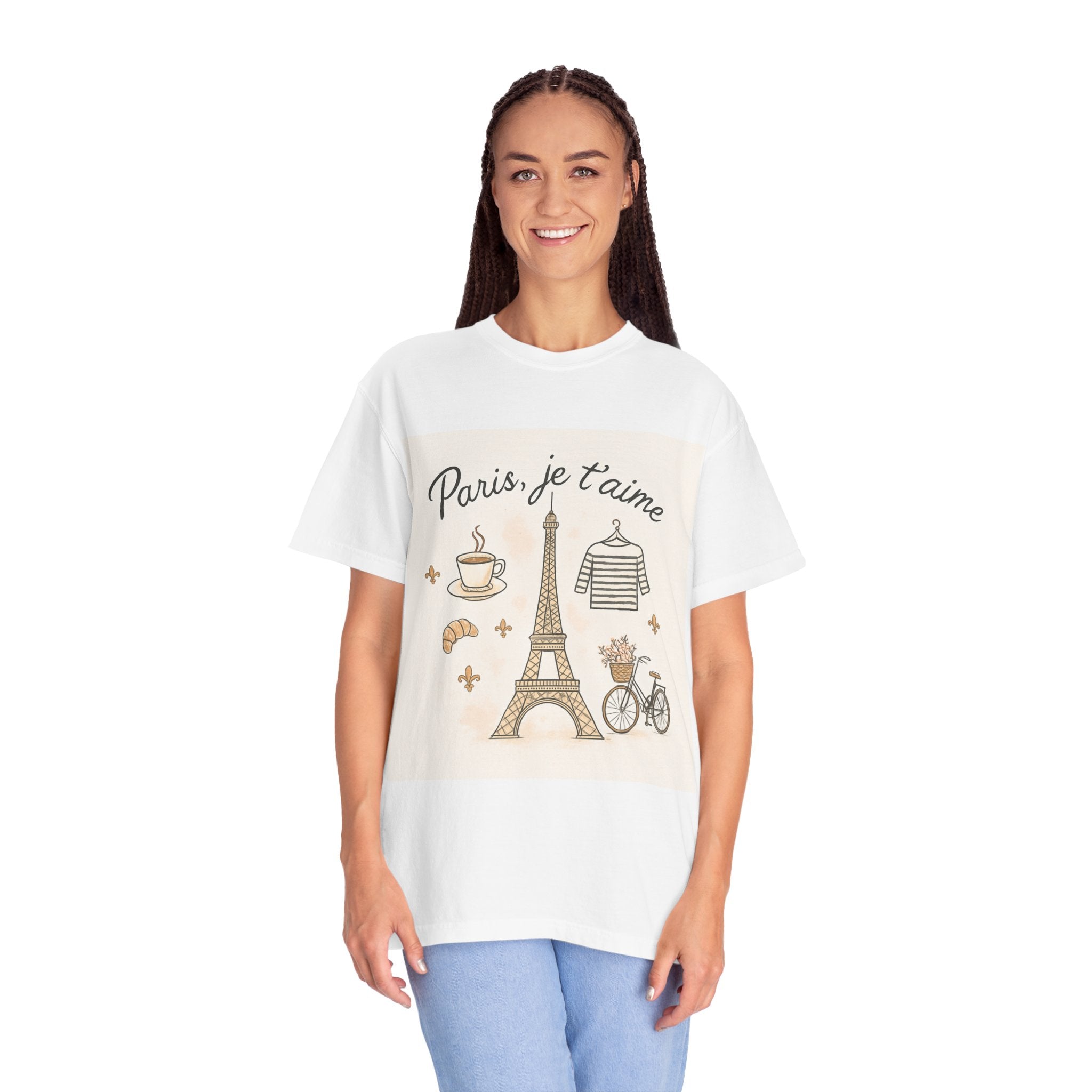 Paris Je T'aime T-Shirt — Eiffel Tower Café Bicycle Graphic Tee