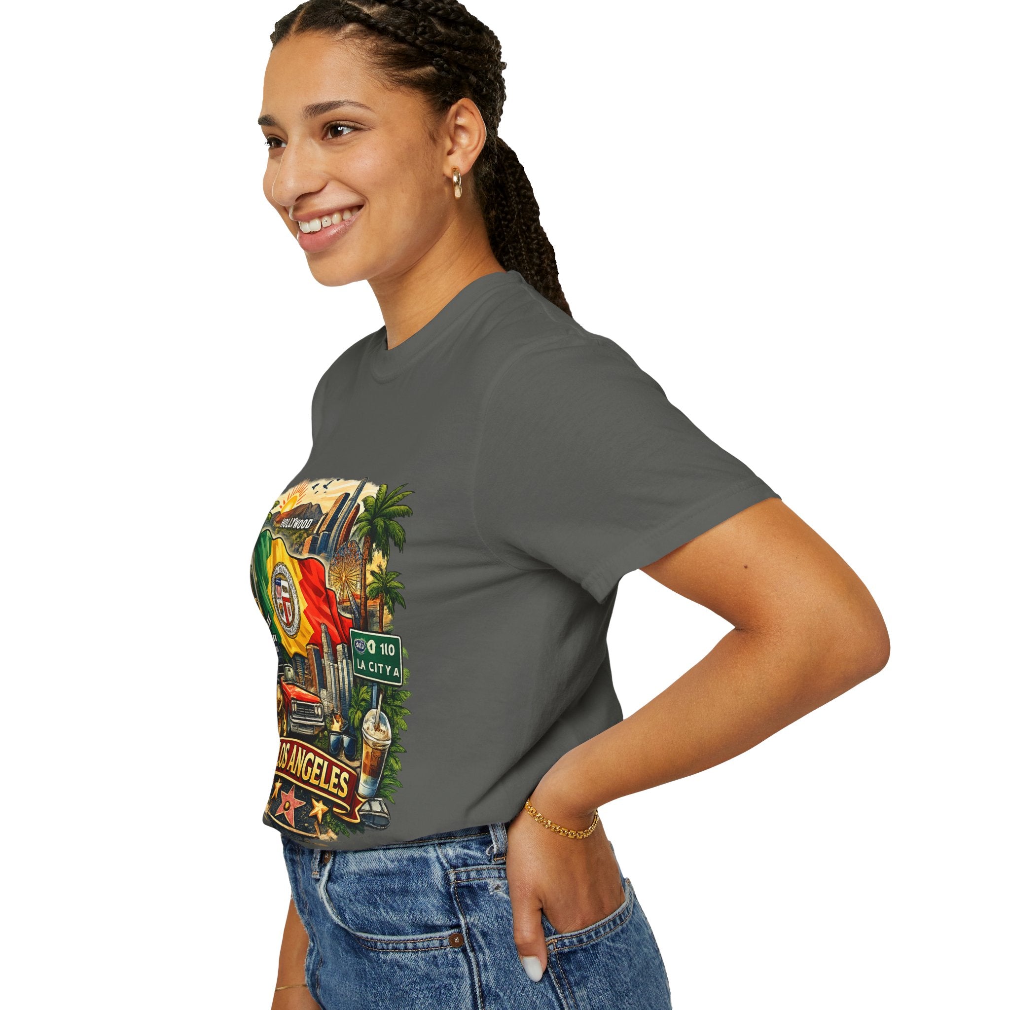Los Angeles Vintage Graphic T-Shirt — LA Cityscape & Palm Trees Design