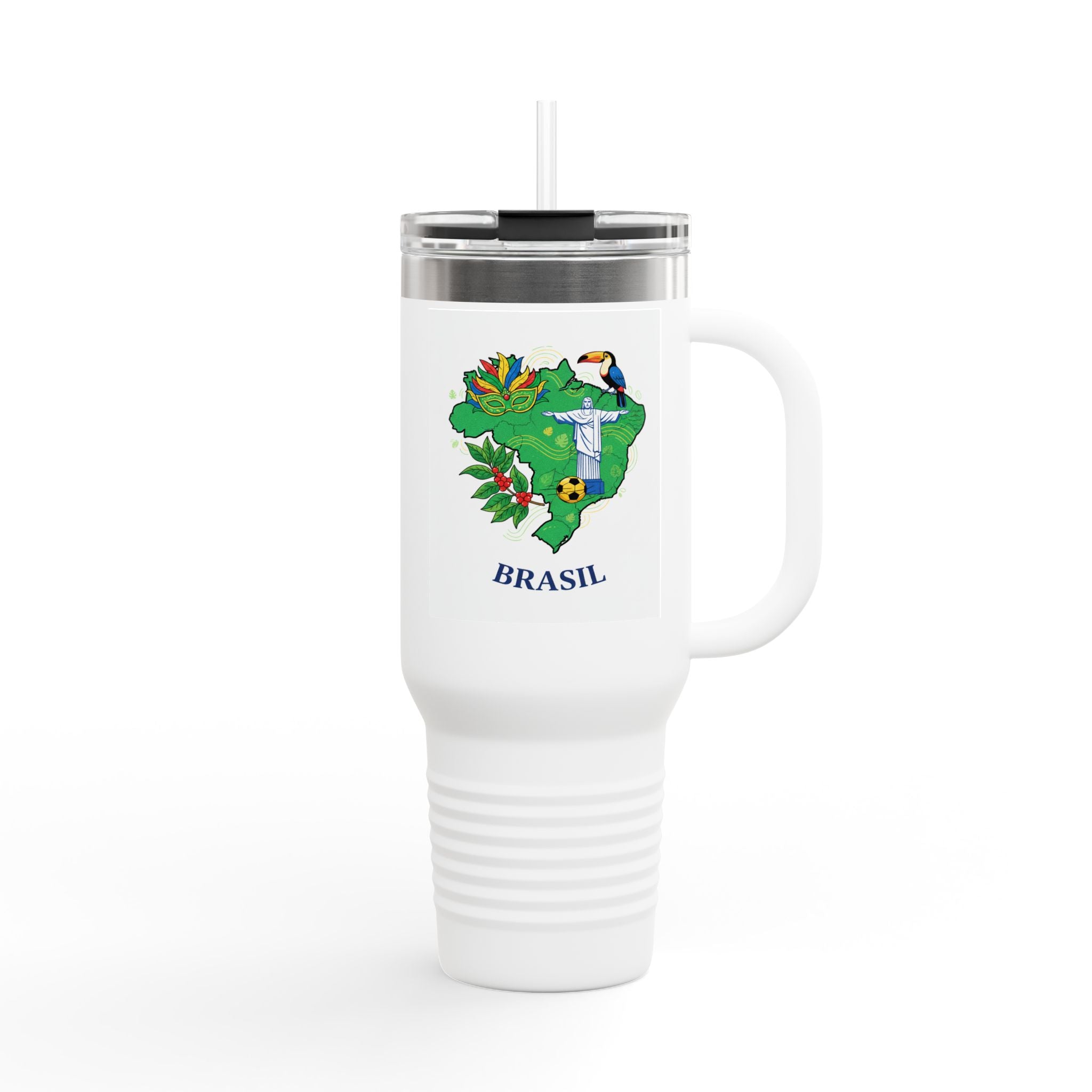 Brasil Map Travel Mug 40oz — Insulated Tumbler with Brazil Landmark & Wildlife Design