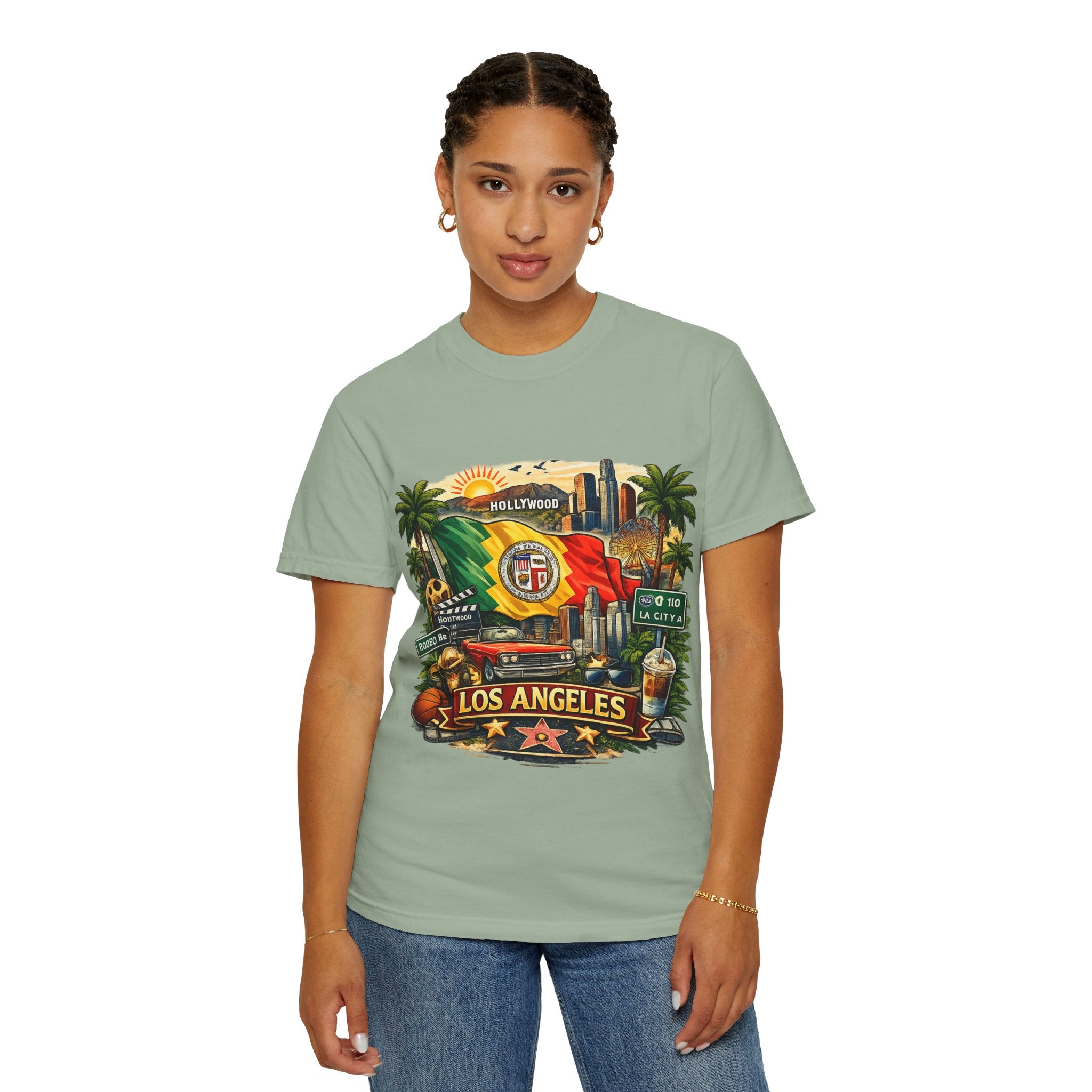 Los Angeles Vintage Graphic T-Shirt — LA Cityscape & Palm Trees Design