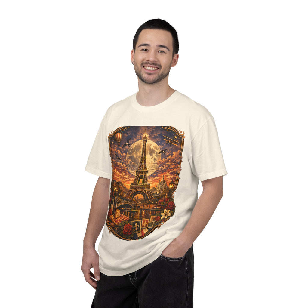 Eiffel Tower Paris Vintage Travel T-Shirt — Moonlit Scenic Souvenir Tee