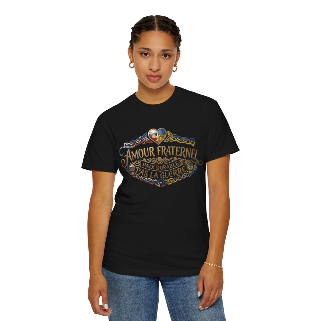 T-Shirt — Amour Fraternel "Paix Durable Pas La Guerre" Vintage Heart Peace Design