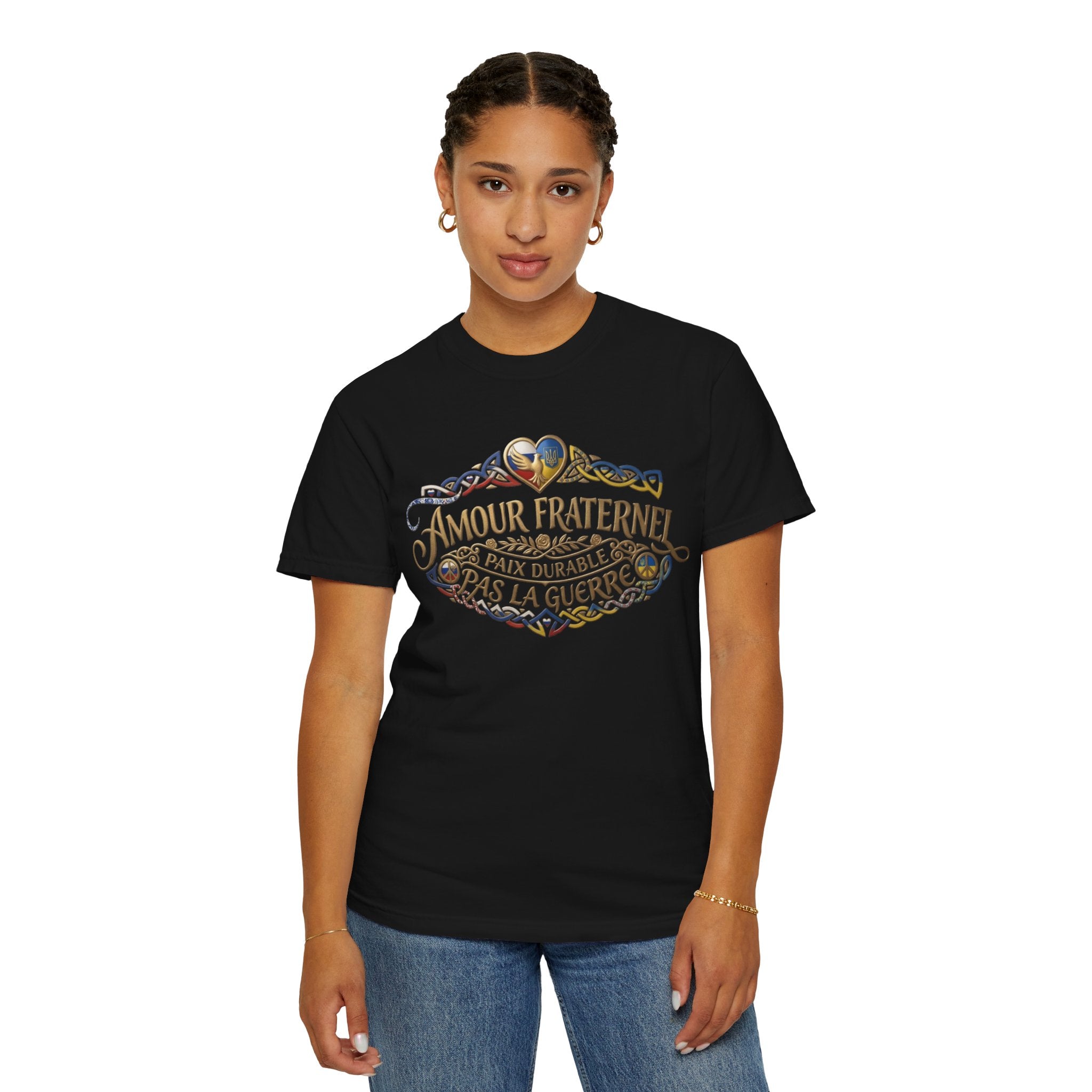 T-Shirt — Amour Fraternel "Paix Durable Pas La Guerre" Vintage Heart Peace Design