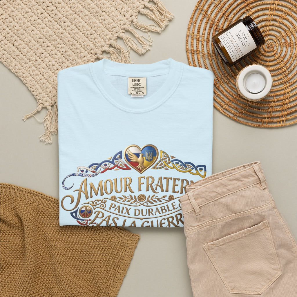T-Shirt — Amour Fraternel "Paix Durable Pas La Guerre" Vintage Heart Peace Design