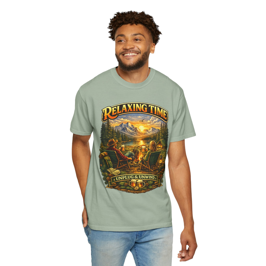 Relaxing Time T-Shirt — "Unplug & Unwind" Camping Graphic Tee