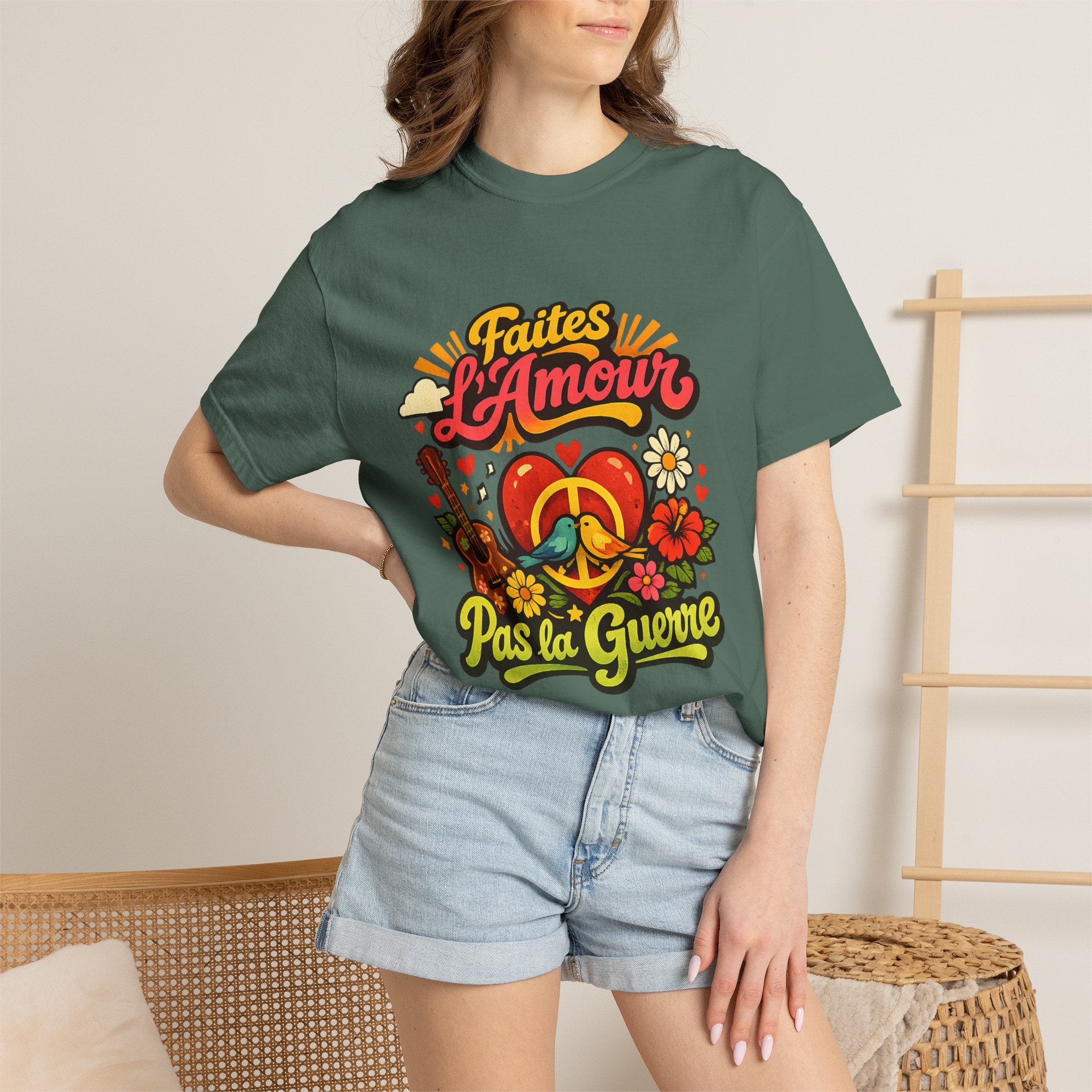 T-Shirt — Faites L'Amour Pas La Guerre Retro Peace Floral Design