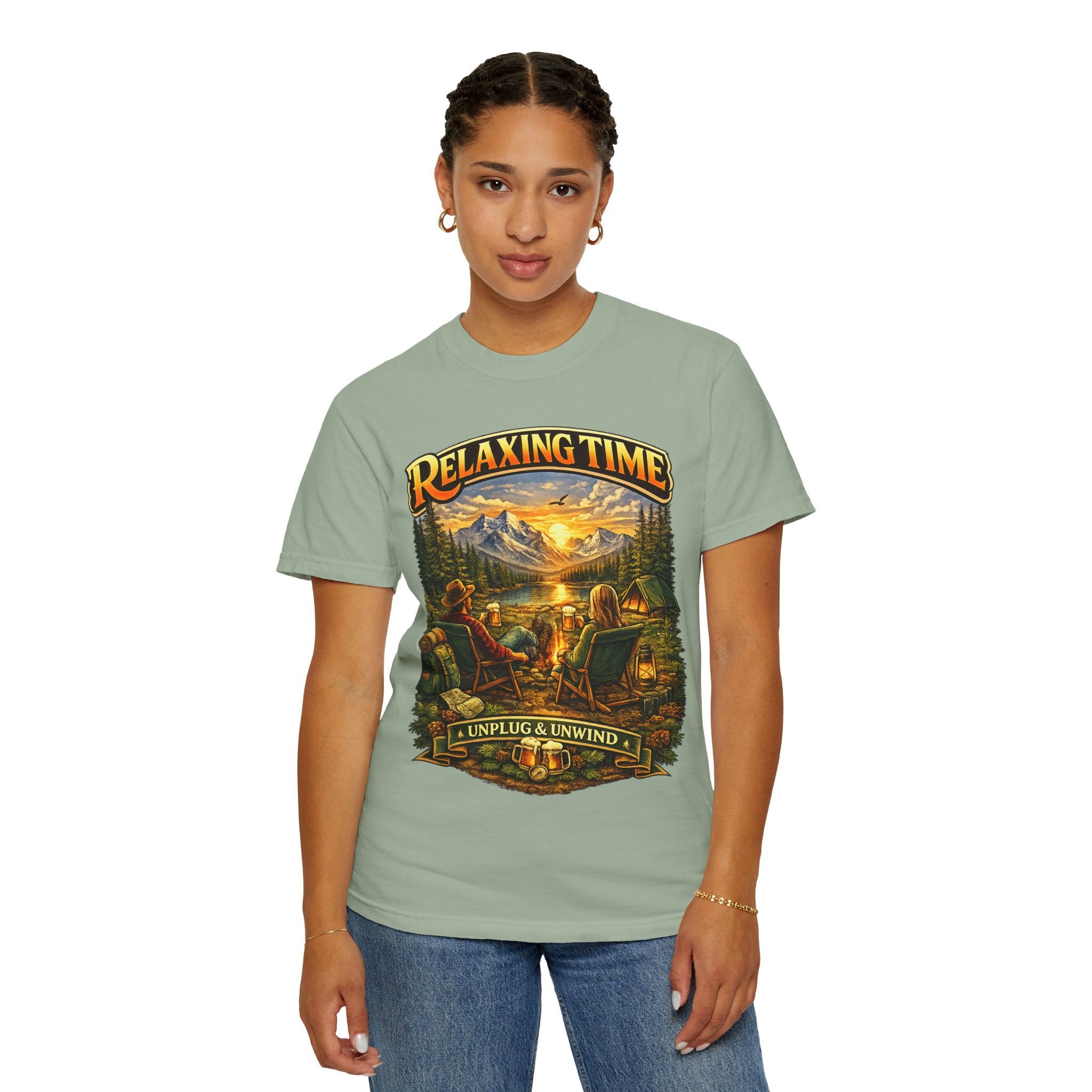 Relaxing Time T-Shirt — "Unplug & Unwind" Camping Graphic Tee