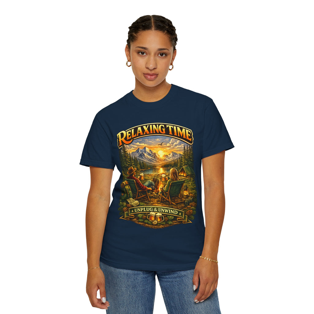 Relaxing Time T-Shirt — "Unplug & Unwind" Camping Graphic Tee