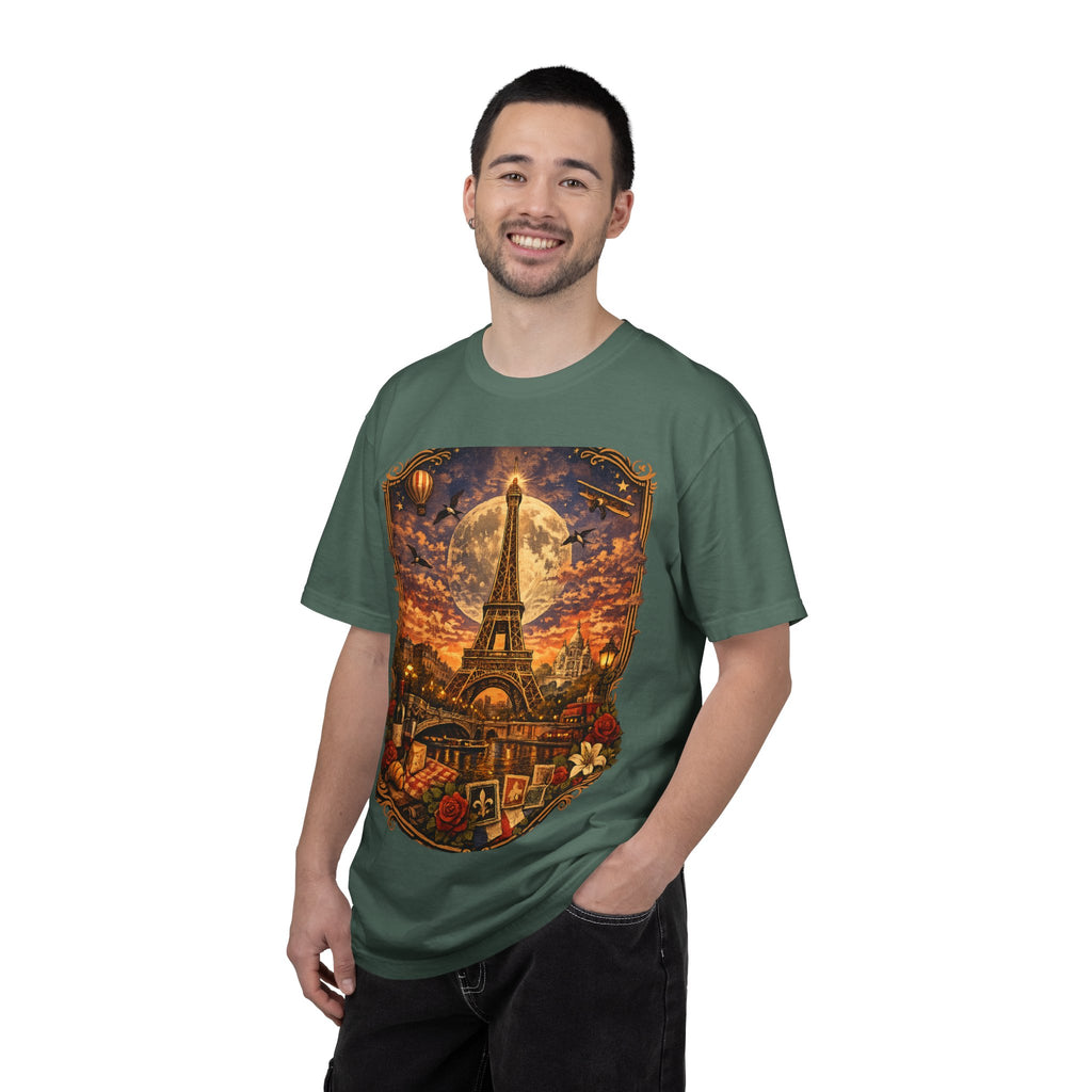Eiffel Tower Paris Vintage Travel T-Shirt — Moonlit Scenic Souvenir Tee