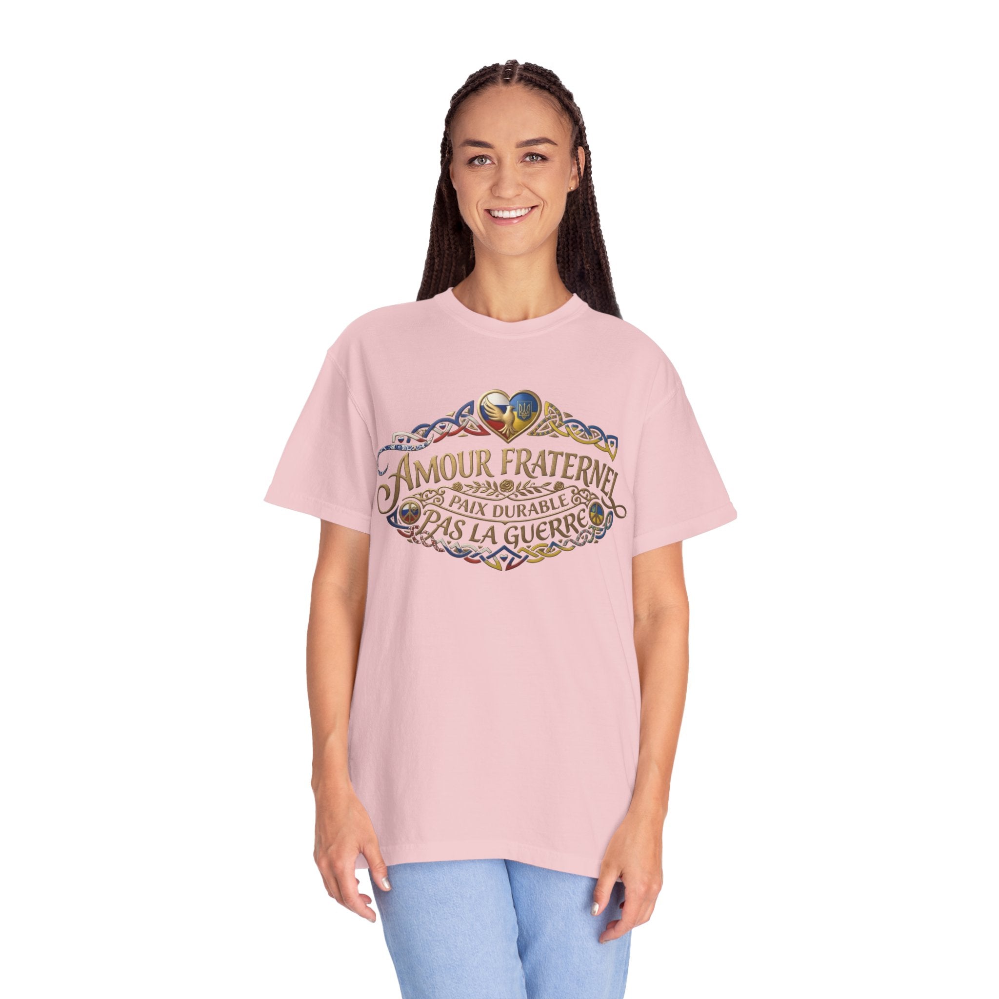 T-Shirt — Amour Fraternel "Paix Durable Pas La Guerre" Vintage Heart Peace Design