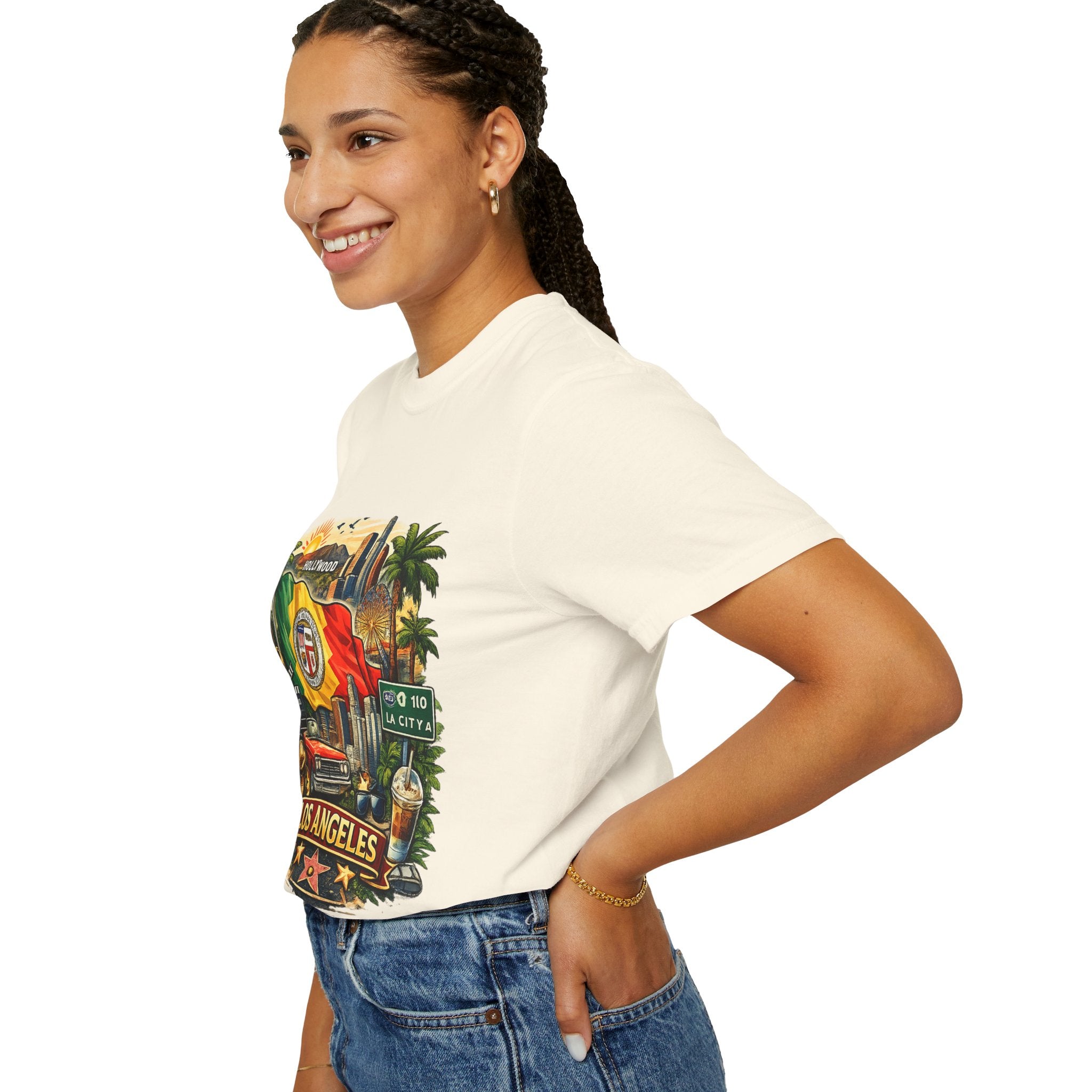 Los Angeles Vintage Graphic T-Shirt — LA Cityscape & Palm Trees Design