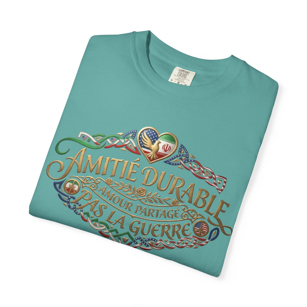 T-Shirt — "Amitié Durable, Amour Partagé, Pas la Guerre" Vintage Peace Heart Design