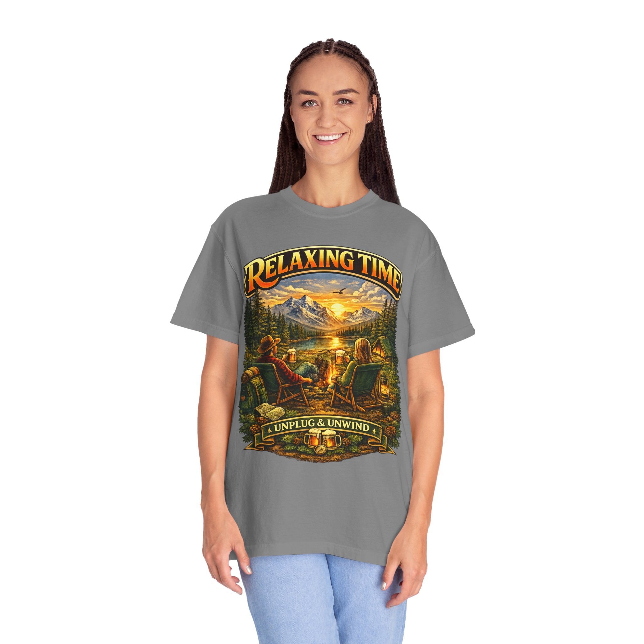 Relaxing Time T-Shirt — "Unplug & Unwind" Camping Graphic Tee